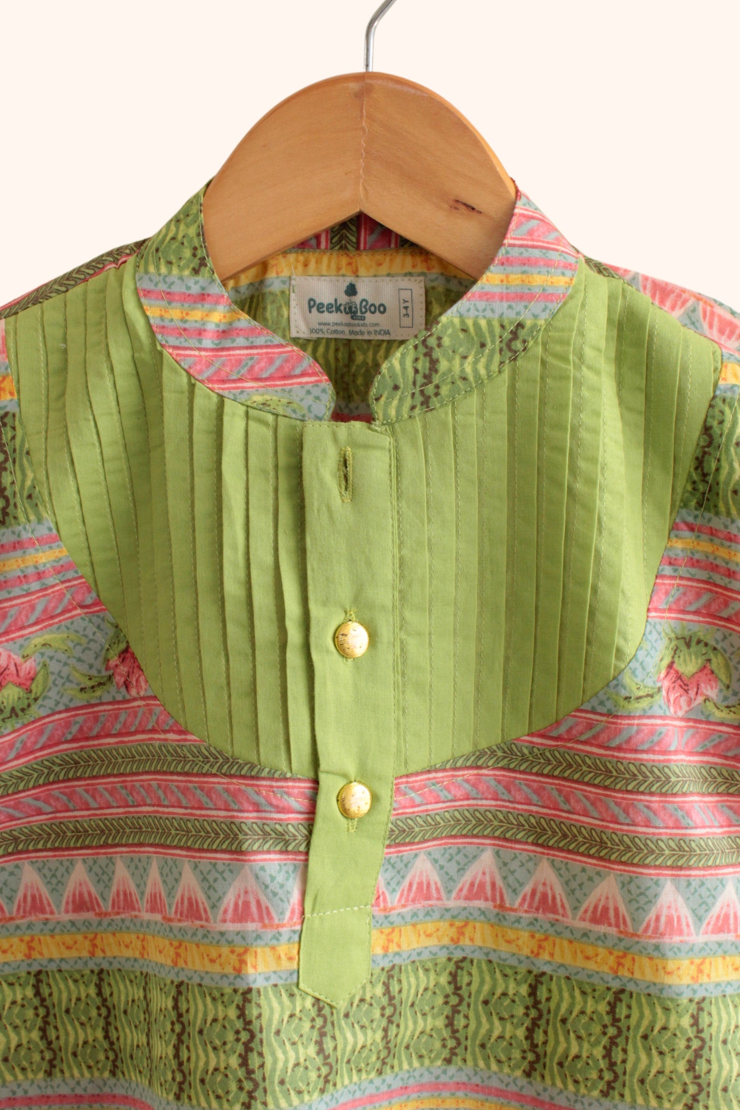 Boys Rangrez Color Block Kurta & Pant set - Green/Yellow