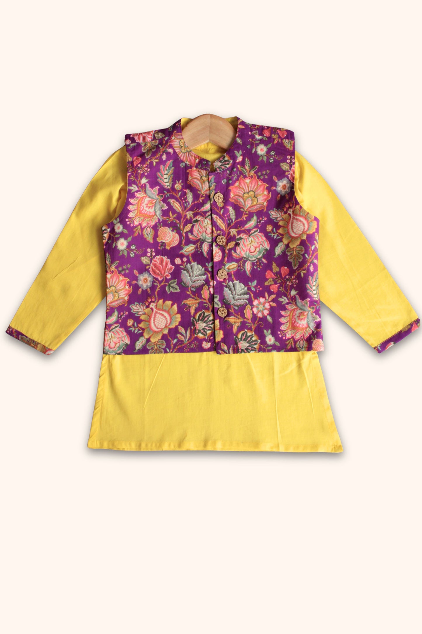 Boys Kesari Kurta Pant & Jacket 3 piece ethnic clothing set - Purple