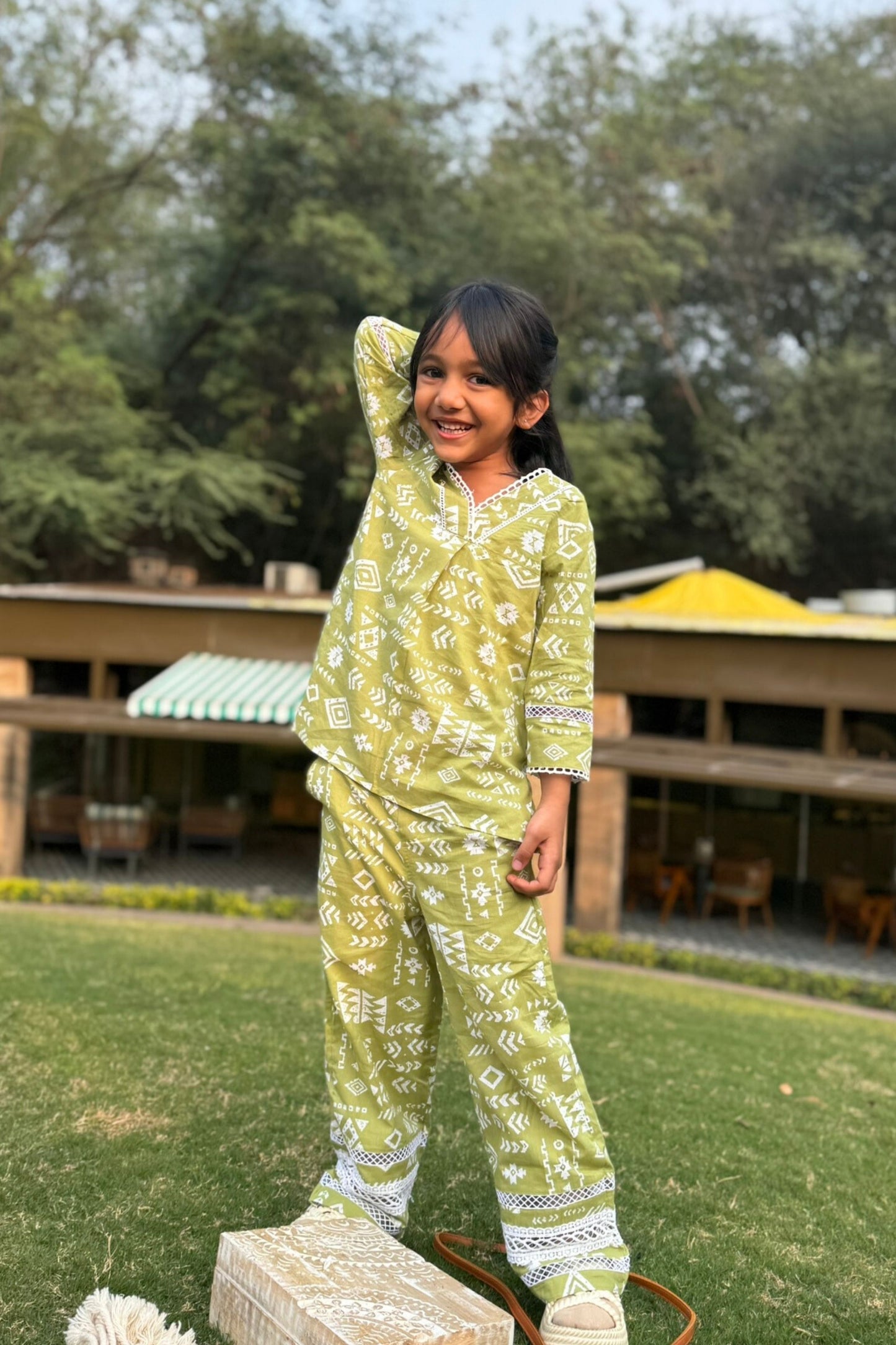 Girls Bahara Pure Cotton Clothing Set - Pink / Green