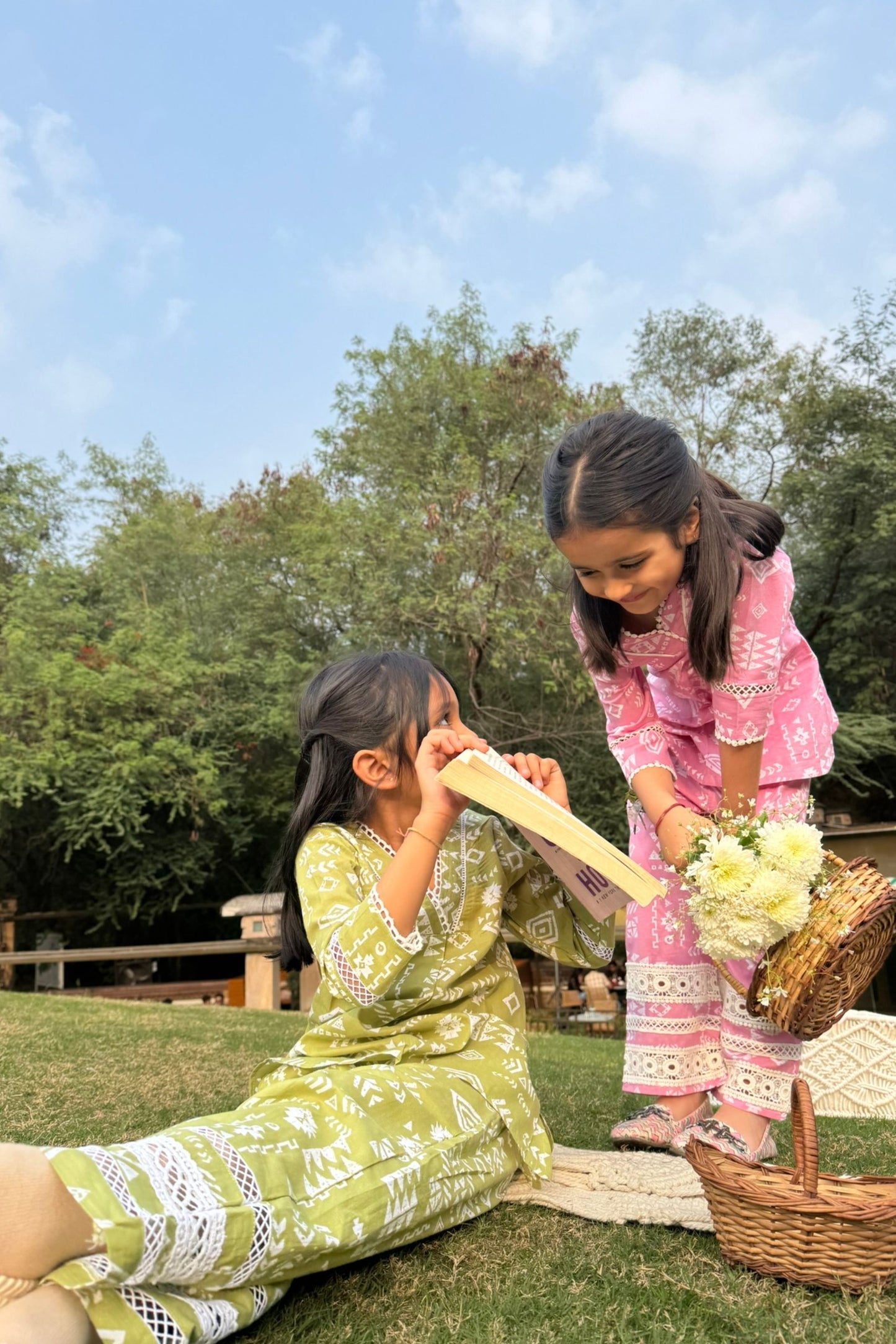 Girls Bahara Pure Cotton Clothing Set - Pink / Green