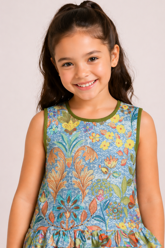 Girls Breeze Pure Cotton Printed Coord set - Green