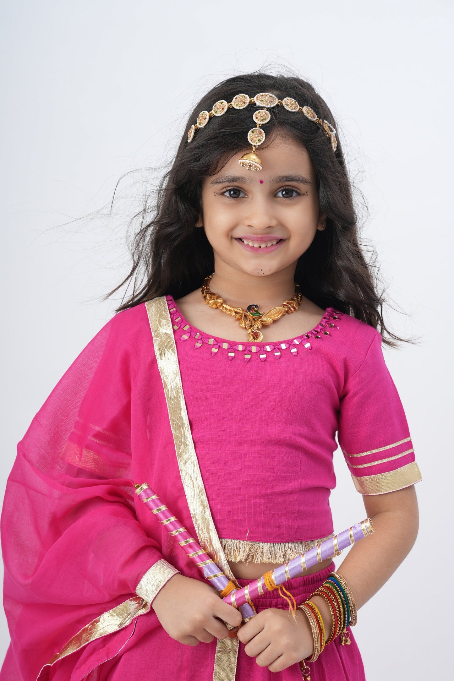 Girls Padmavati Pure Cotton Chaniya Choli Ethnic Clothing set - Pink