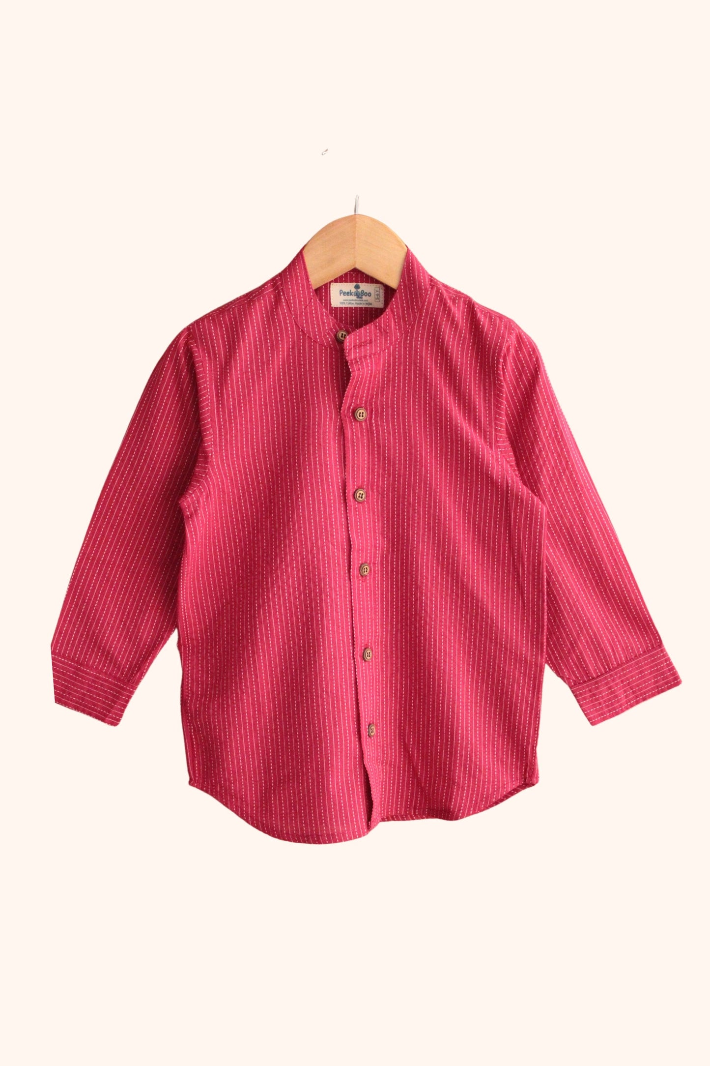 Boys Pure Cotton Shirt - Red Kantha
