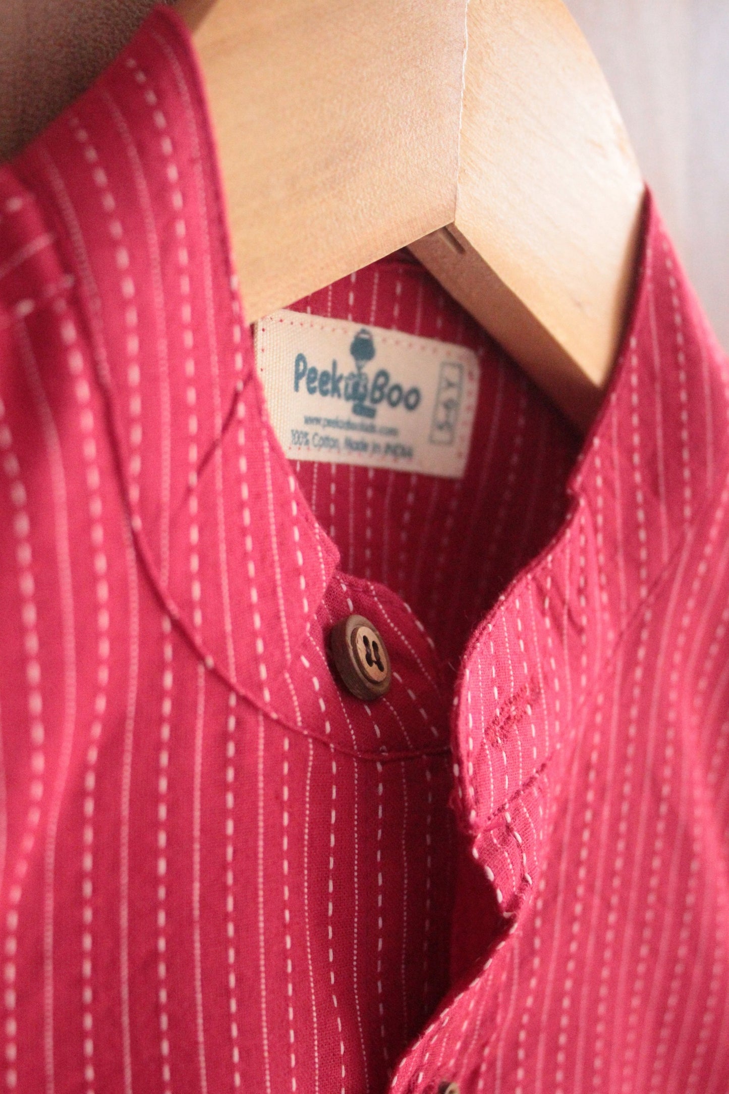 Boys Pure Cotton Shirt - Red Kantha