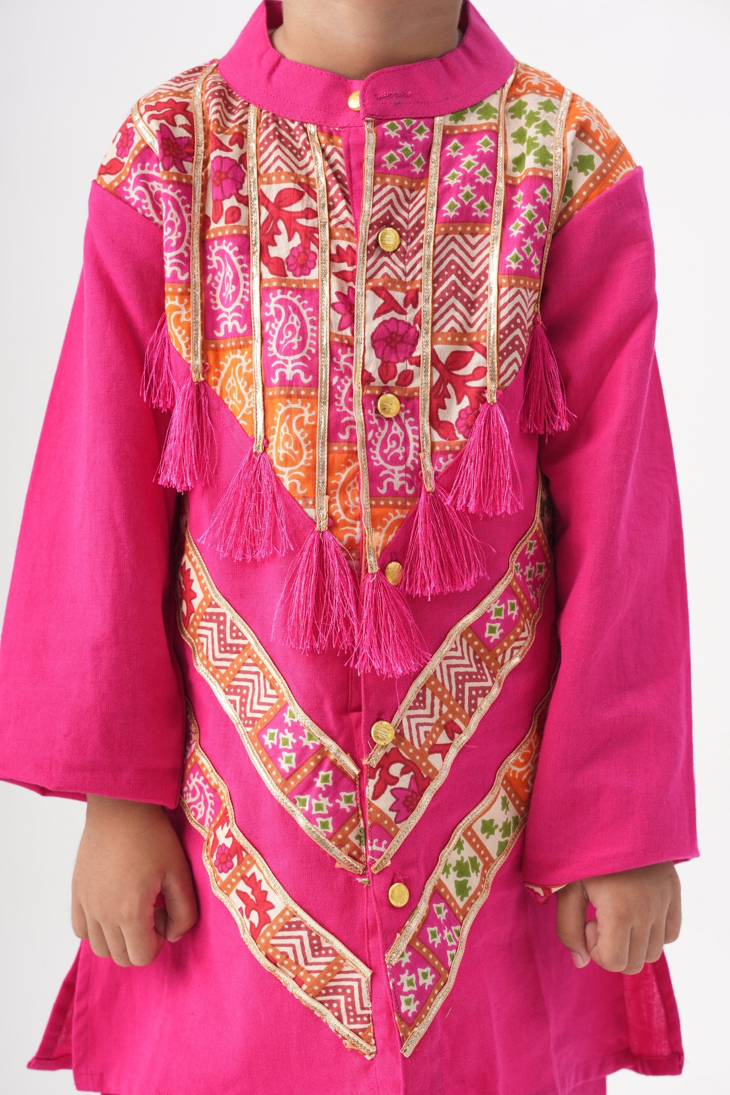Boys Banjara Color block Kurta and pants set - Pink