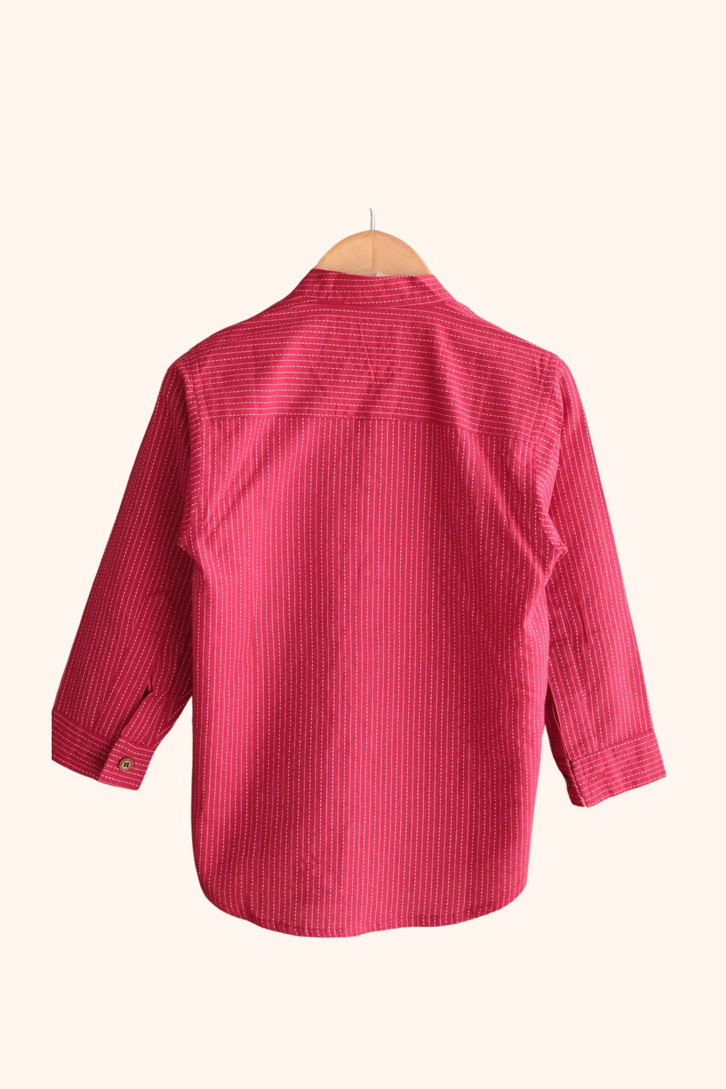 Boys Pure Cotton Shirt - Red Kantha