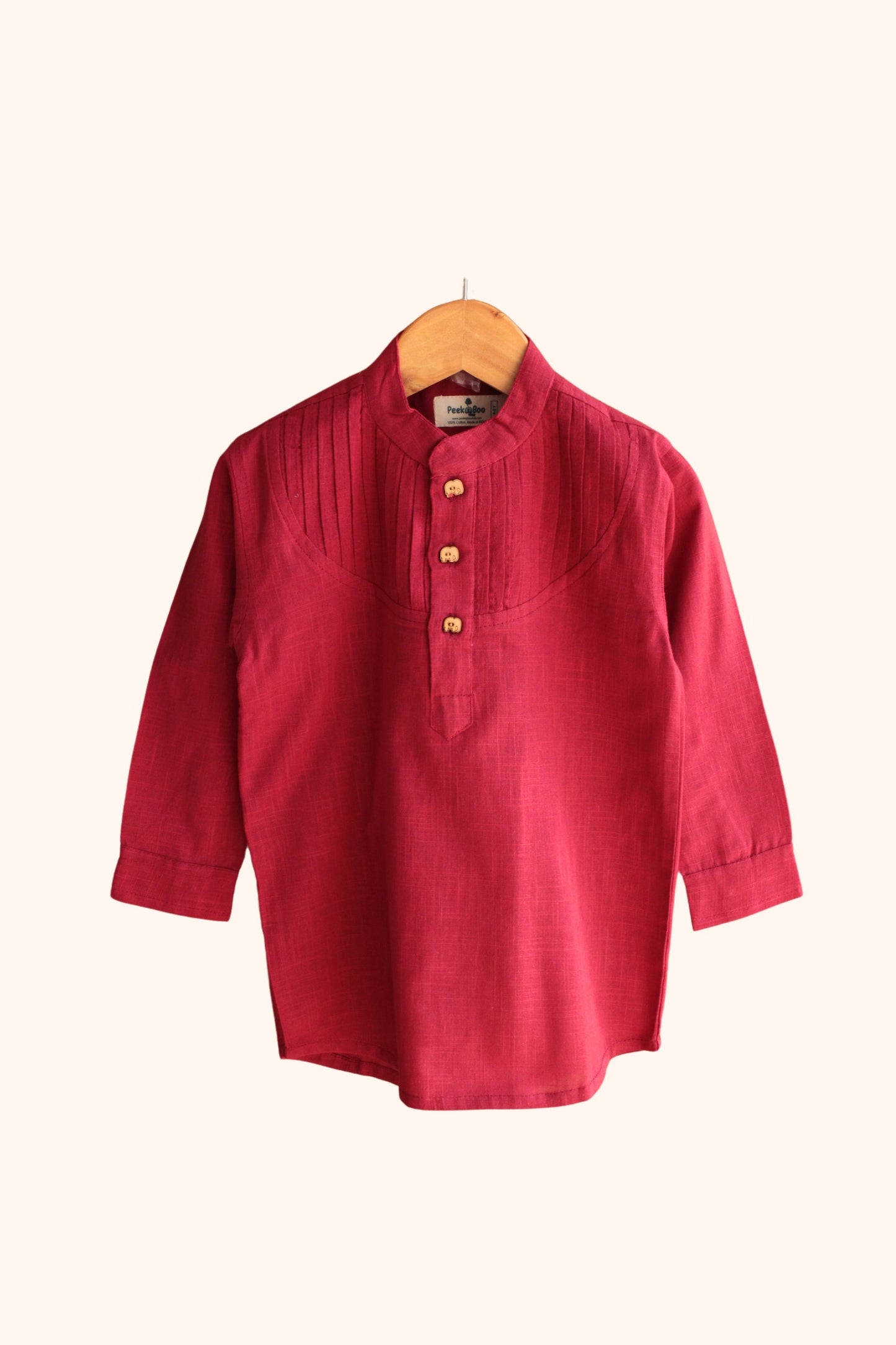 Boys Pure Cotton Red Shirt with pintucks detailing