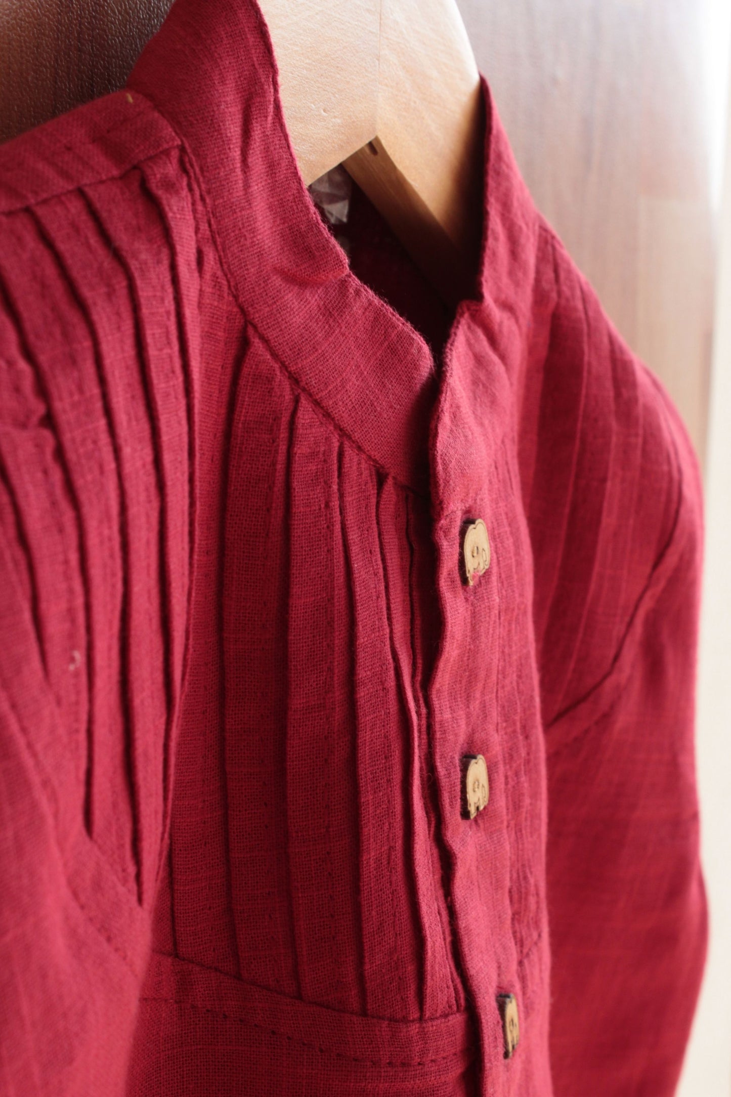 Boys Pure Cotton Red Shirt with pintucks detailing