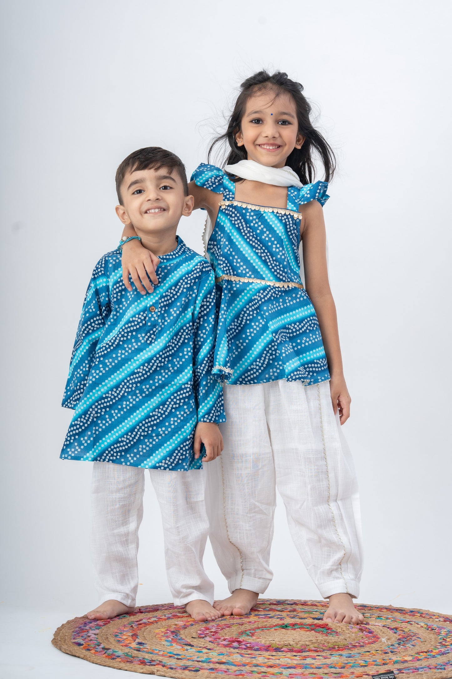 Girls Saavan 2.0 Pure Cotton Kurti Salwar & Dupatta Ethnic Clothing set - Blue Bandhej