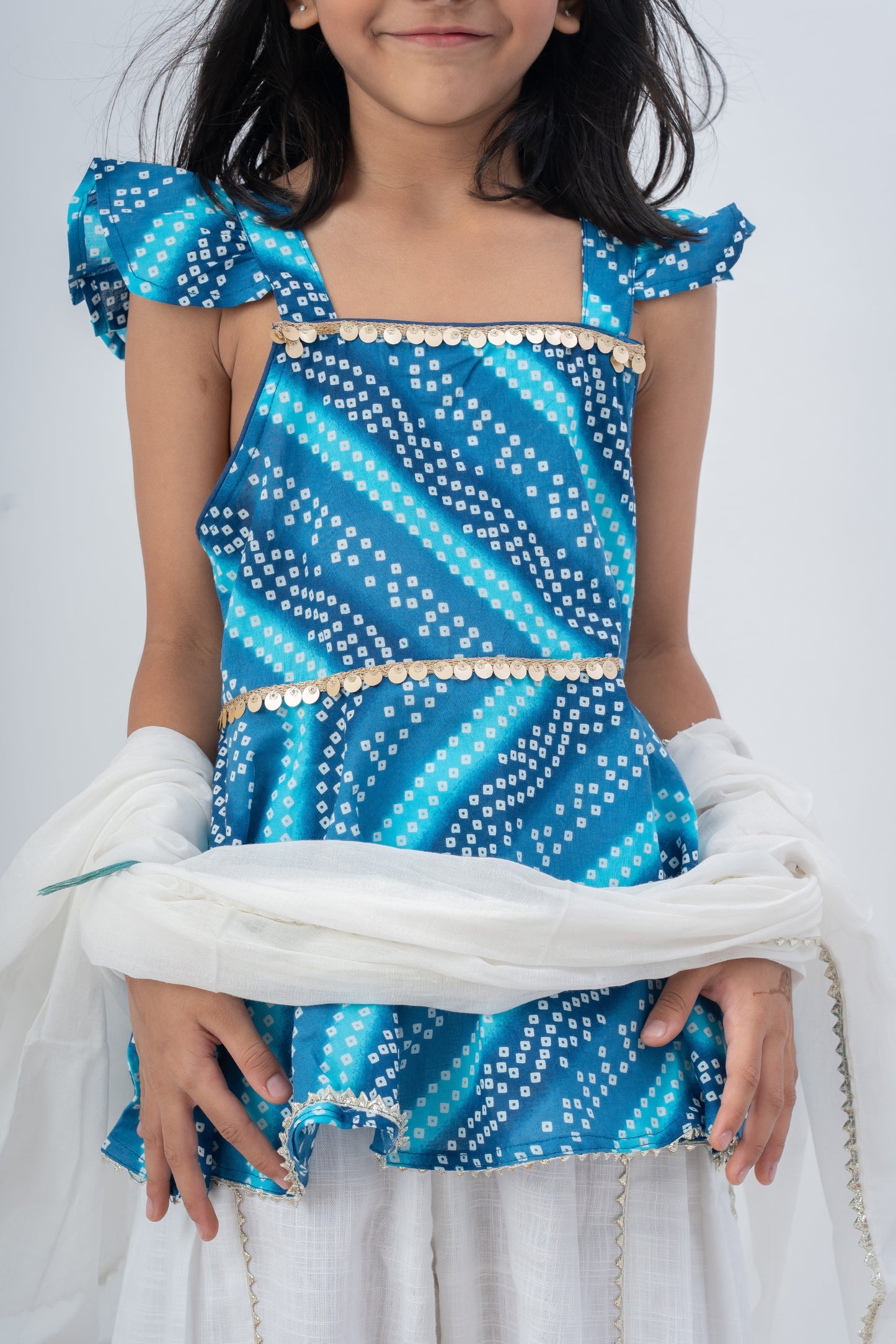 Girls Saavan 2.0 Pure Cotton Kurti Salwar & Dupatta Ethnic Clothing set - Blue Bandhej
