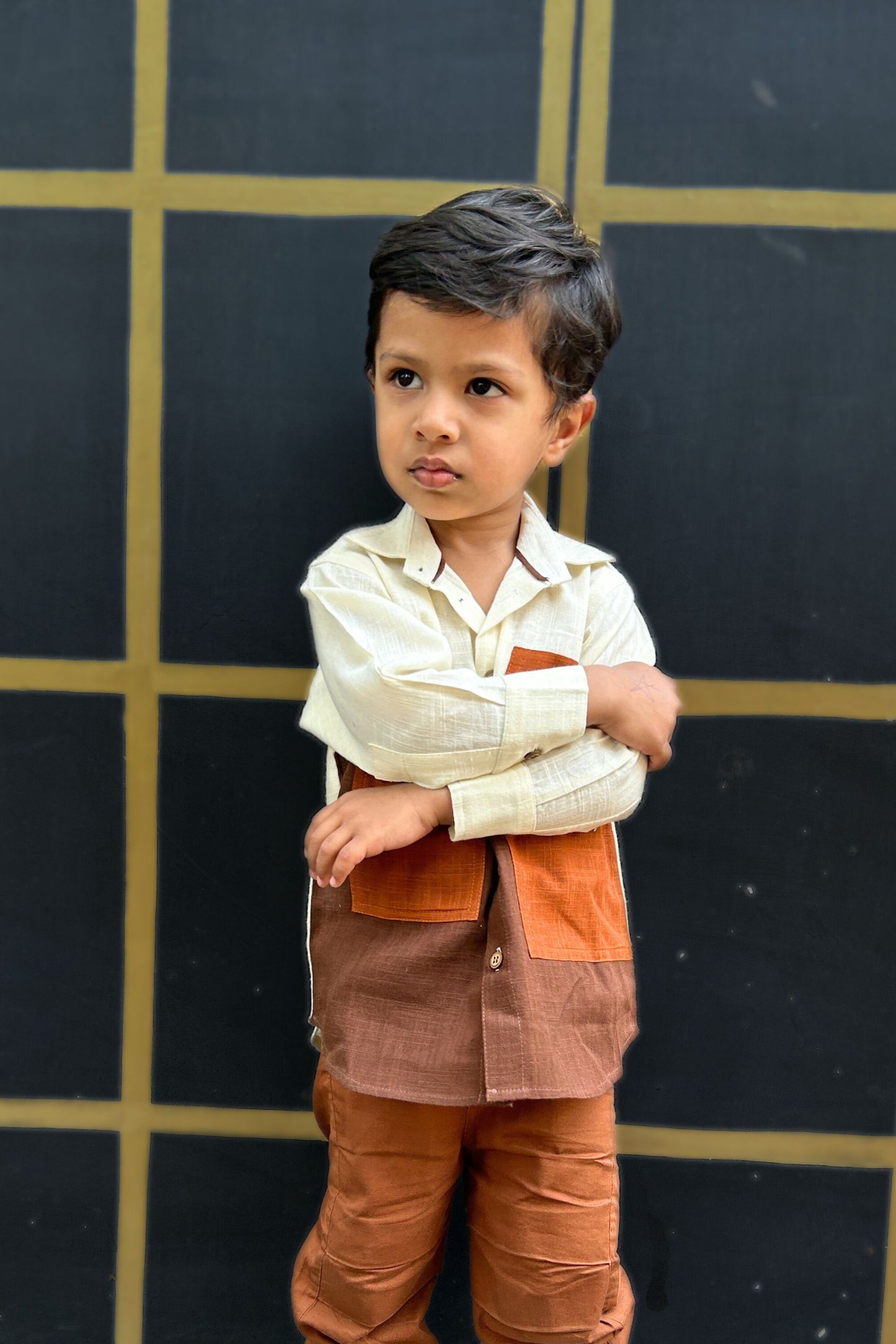 Boys Gentleman Pure Cotton Classic Clothing Set - Brown