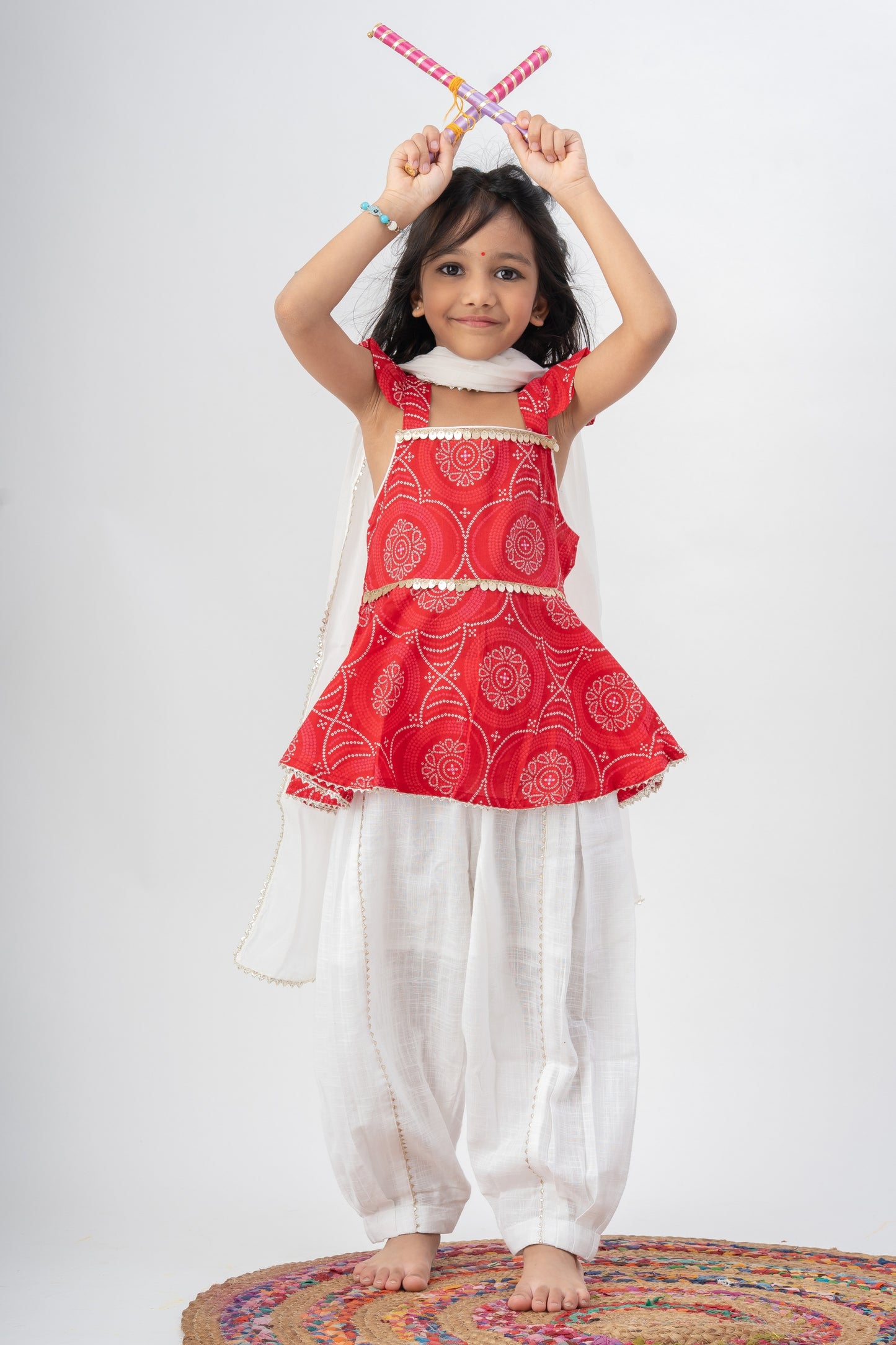 Girls Saavan 2.0 Pure Cotton Kurti Salwar & Dupatta Ethnic Clothing set - Red Bandhej
