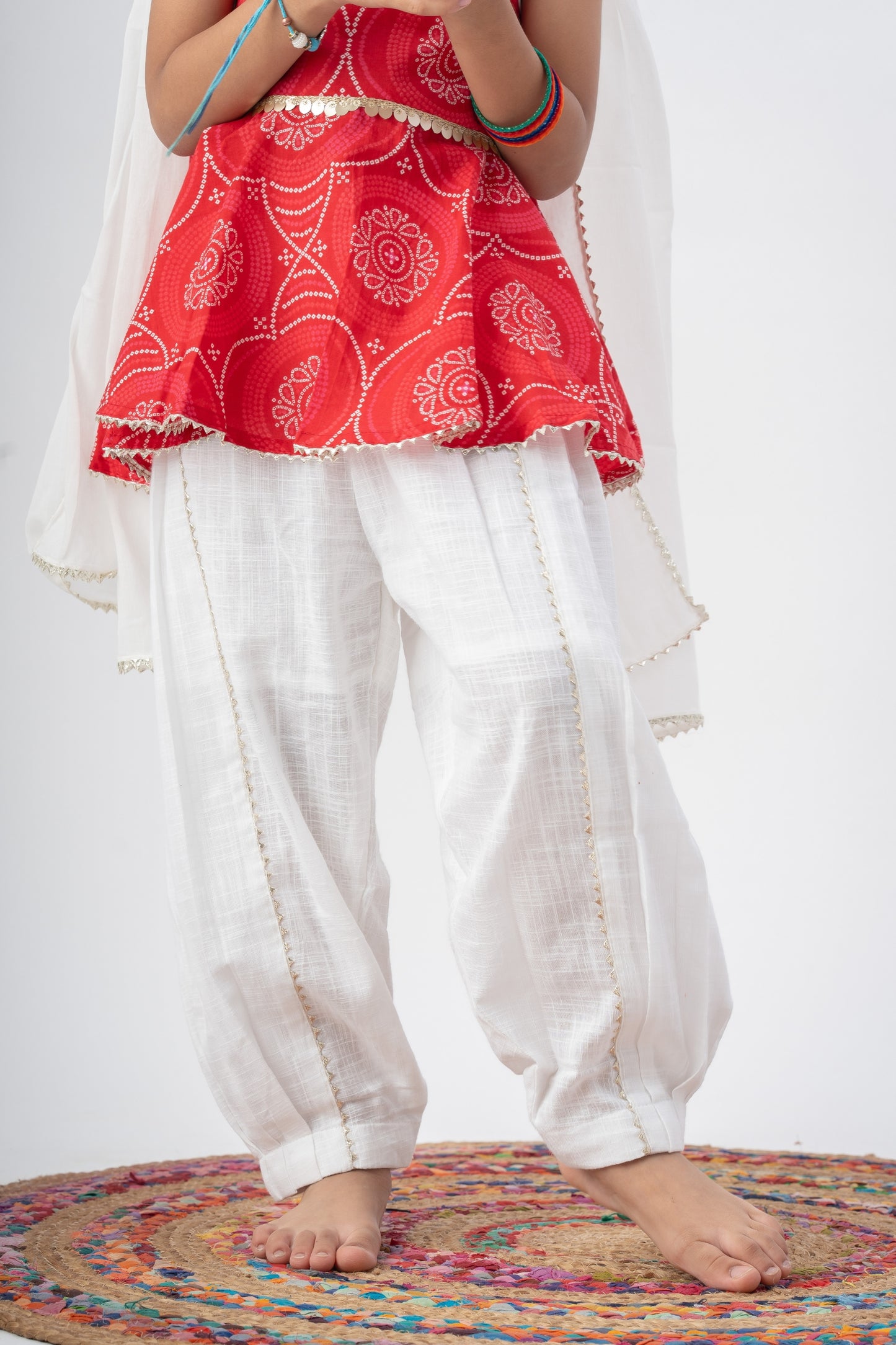 Girls Saavan 2.0 Pure Cotton Kurti Salwar & Dupatta Ethnic Clothing set - Red Bandhej