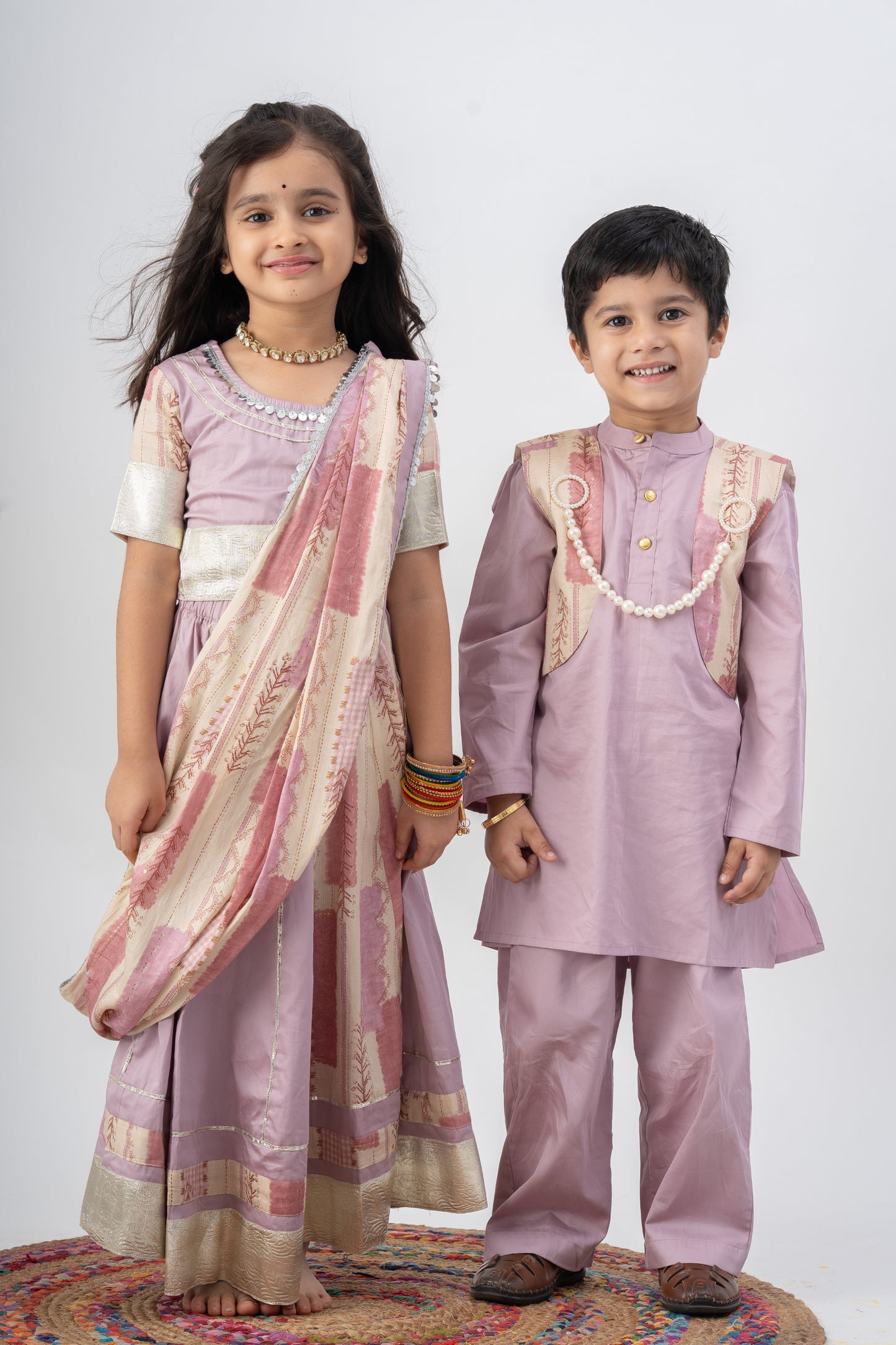 Girls Ghoomar Pure Cotton Chaniya Choli Ethnic Clothing set - Lilac