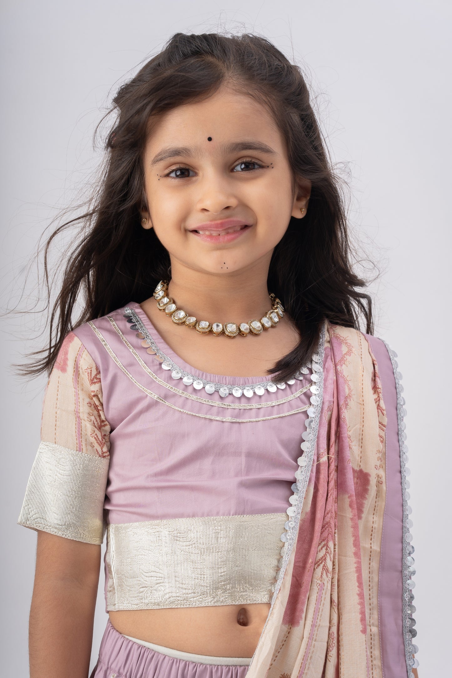 Girls Ghoomar Pure Cotton Chaniya Choli Ethnic Clothing set - Lilac