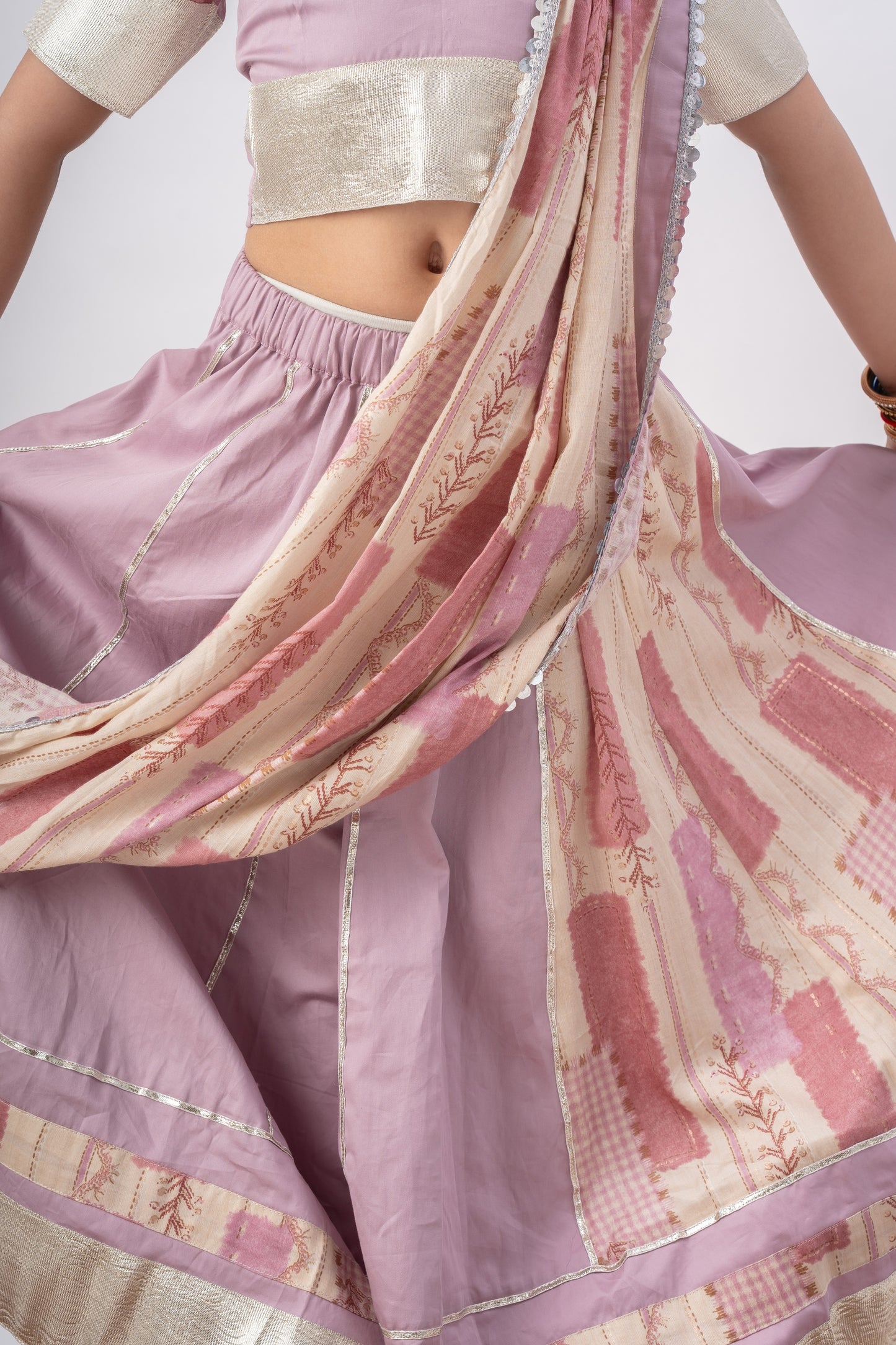 Girls Ghoomar Pure Cotton Chaniya Choli Ethnic Clothing set - Lilac