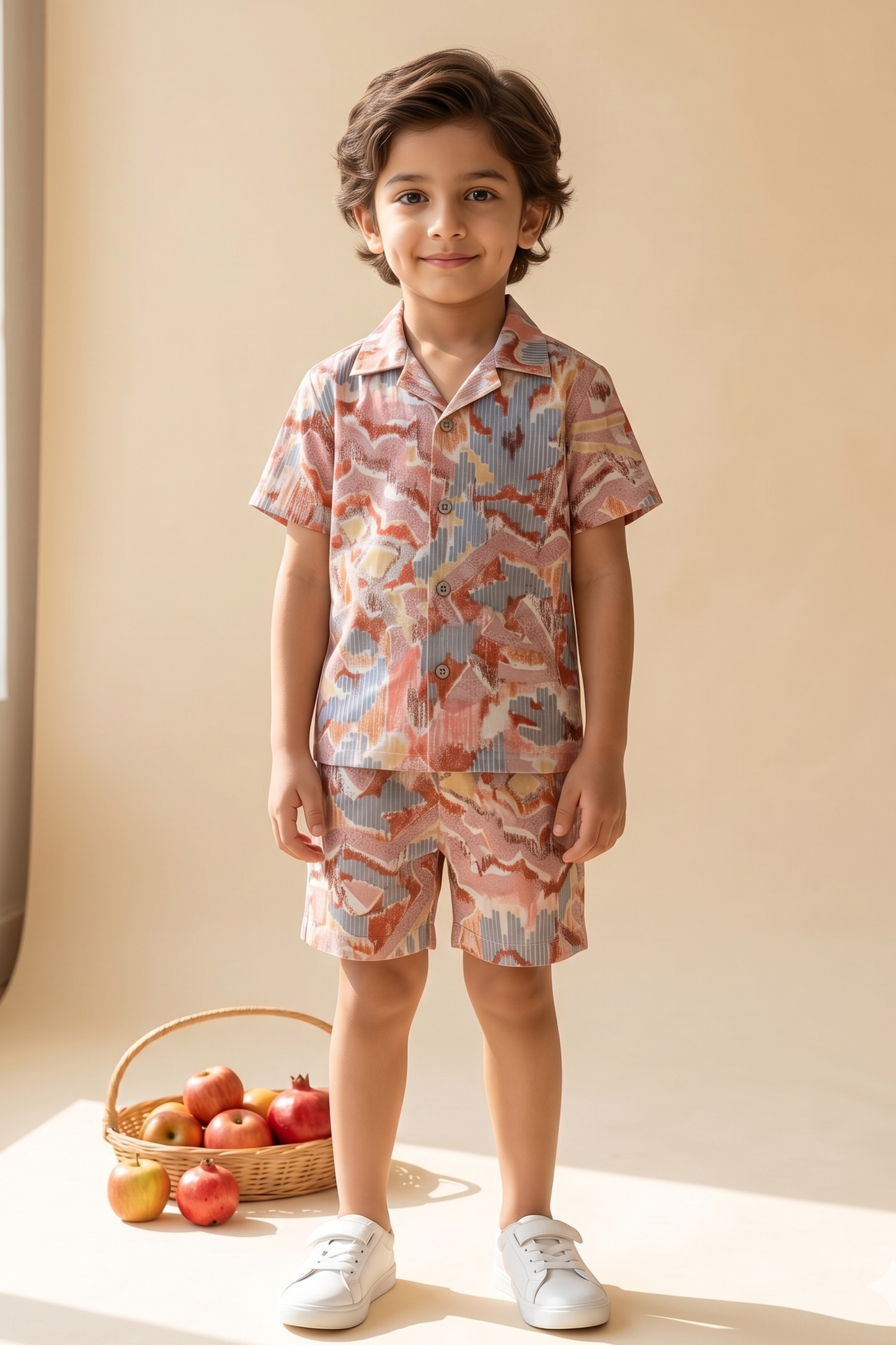 Boys Sunshine Pure Cotton Printed Clothing Set - Peach