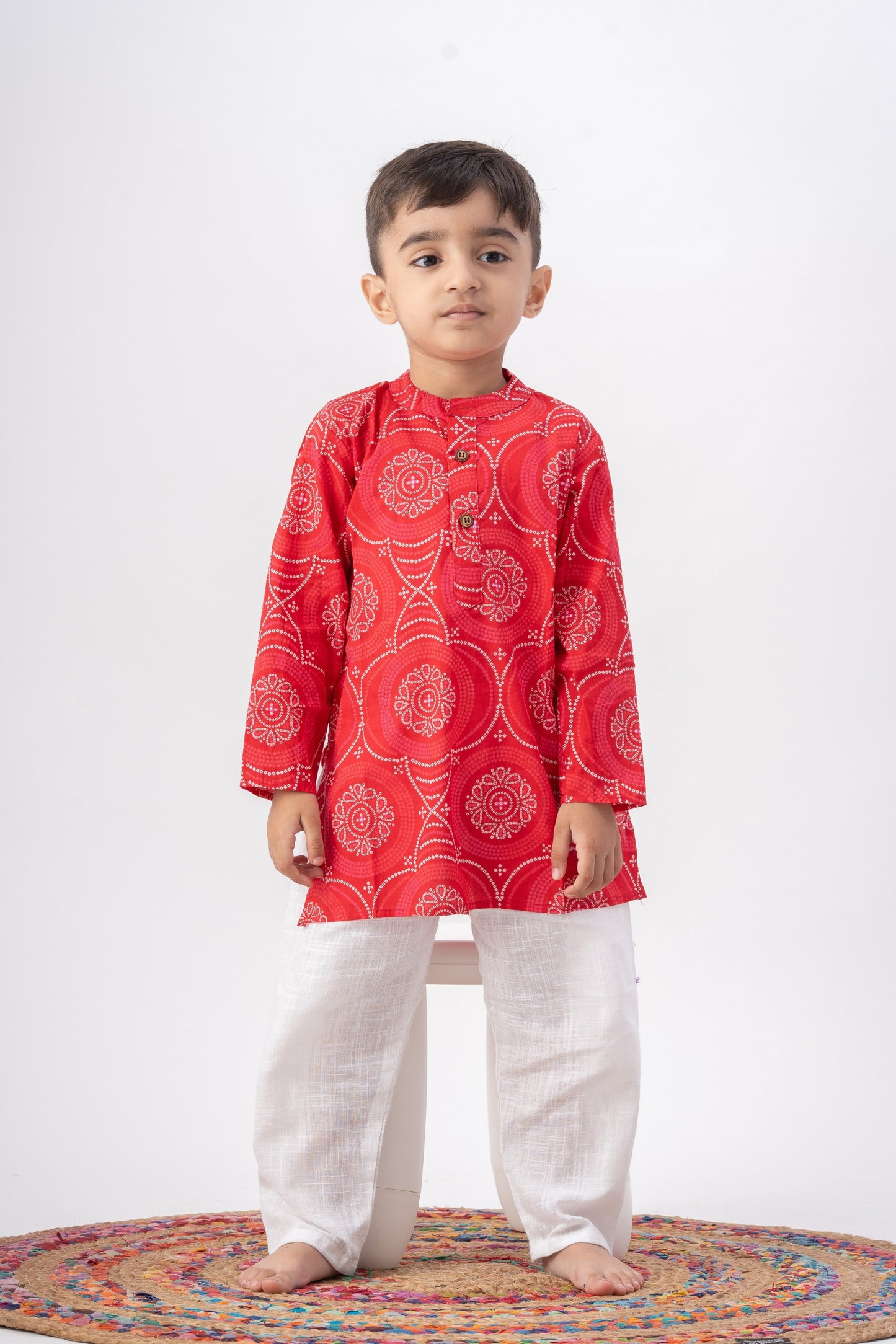 Boys Saavan 2.0 Pure Cotton Ethnic Clothing set - Red Bandhej