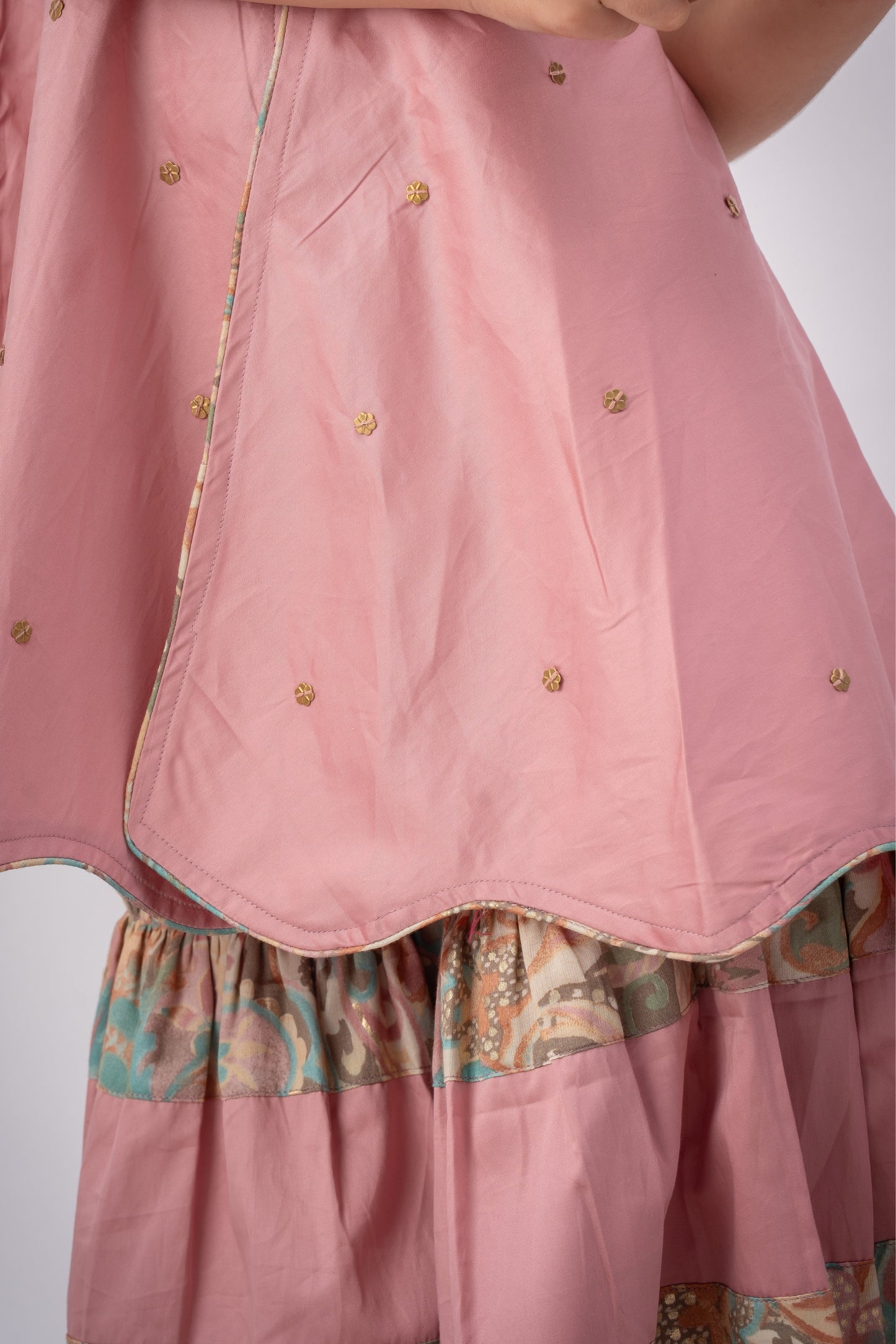 Girls Navrang Pure Cotton Color Block Sharara Set - Peach