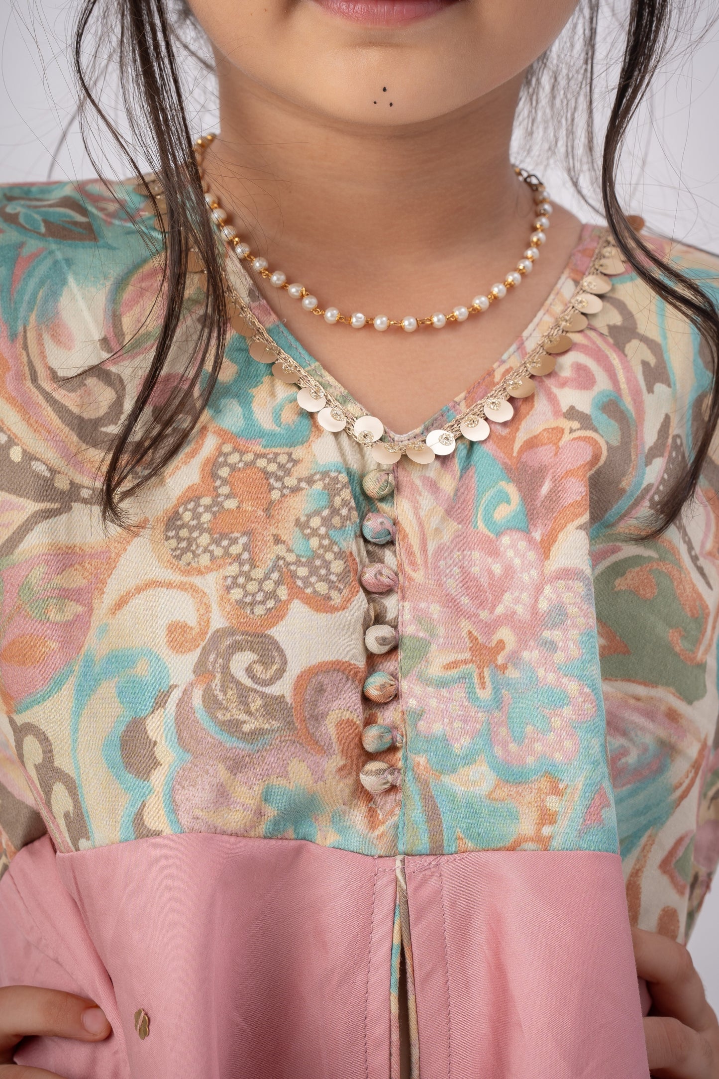 Girls Navrang Pure Cotton Color Block Sharara Set - Peach