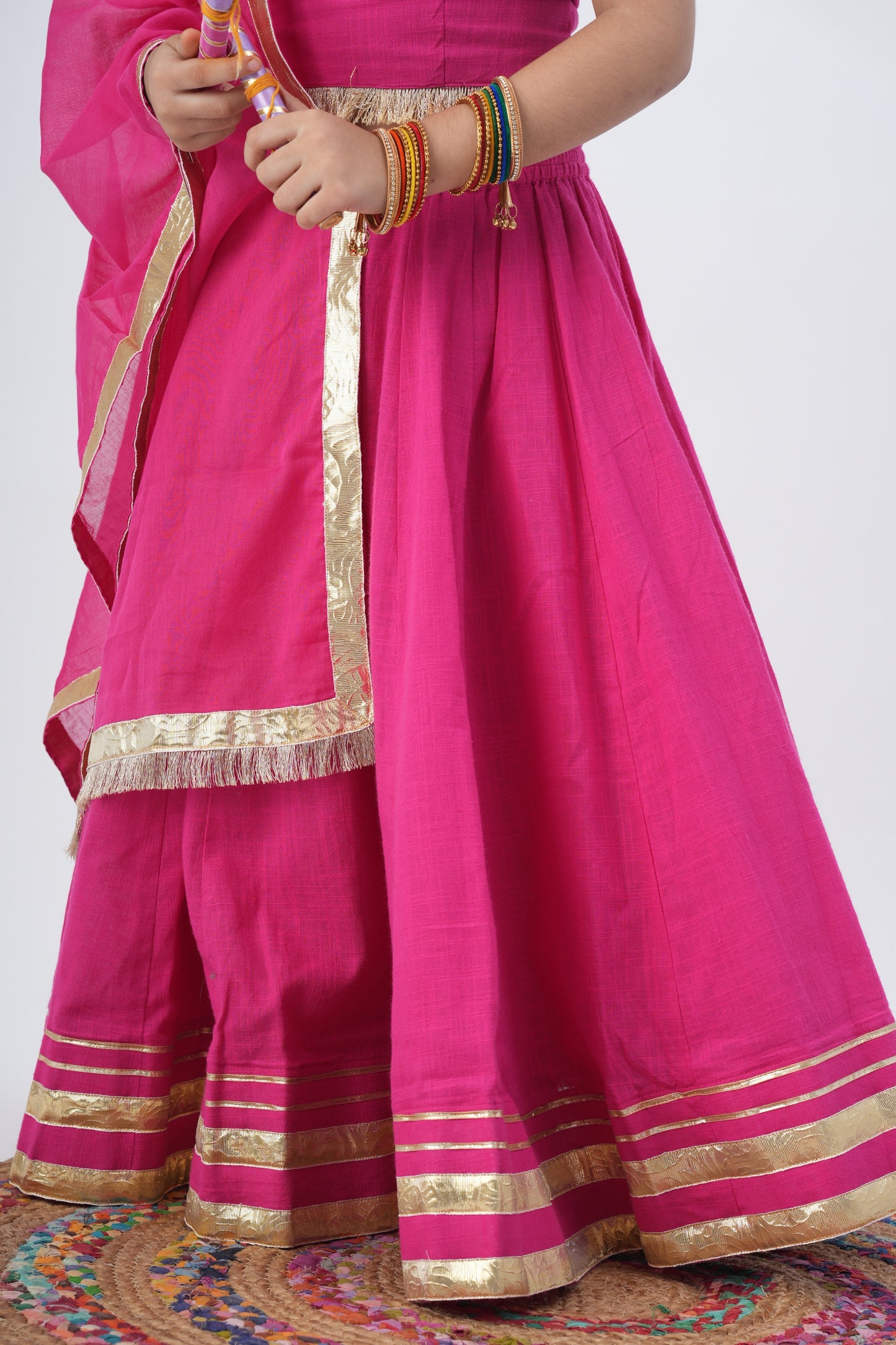 Girls Padmavati Pure Cotton Chaniya Choli Ethnic Clothing set - Pink
