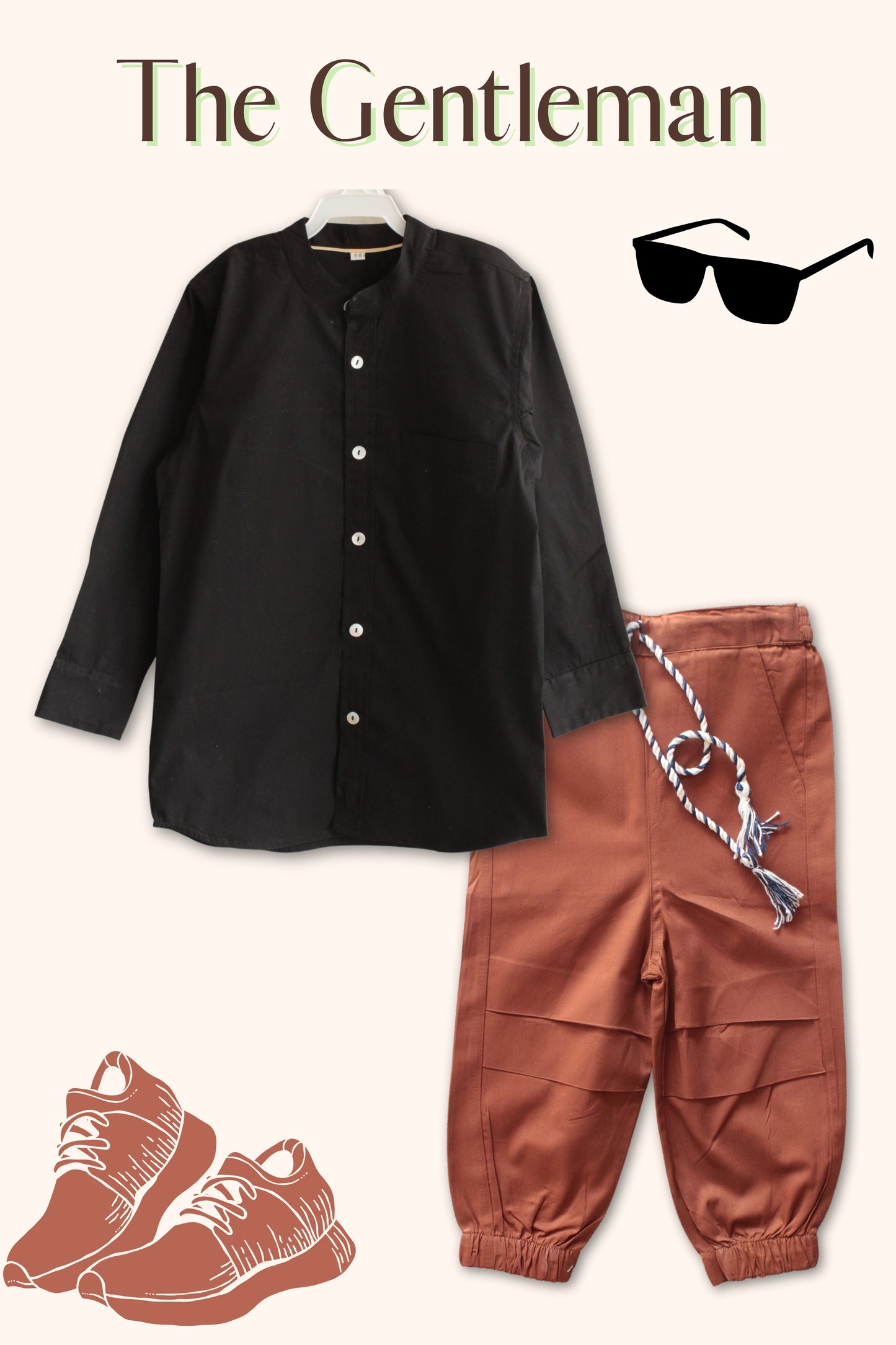 Boys Gentleman Pure Cotton Classic Clothing Set - Black Brown