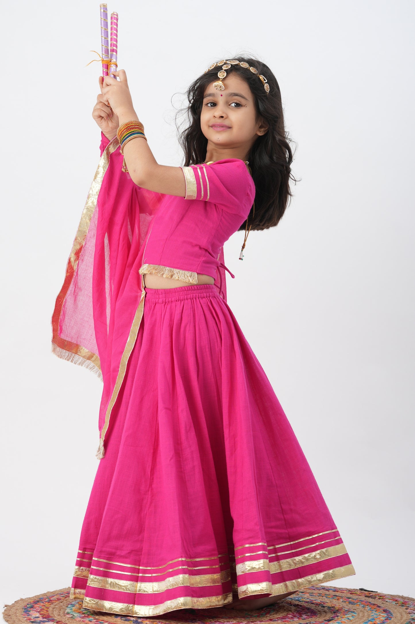 Girls Padmavati Pure Cotton Chaniya Choli Ethnic Clothing set - Pink