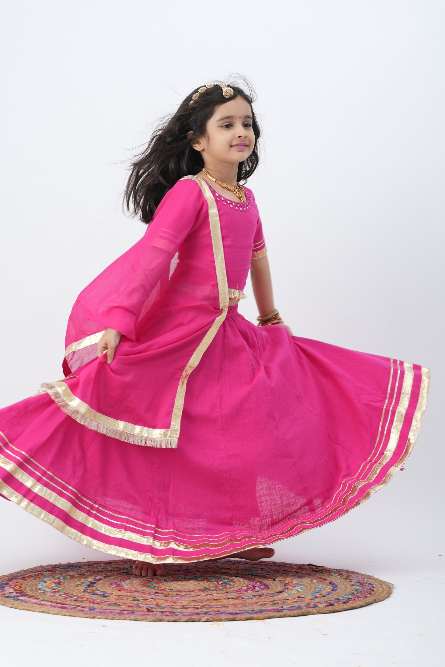 Girls Padmavati Pure Cotton Chaniya Choli Ethnic Clothing set - Pink