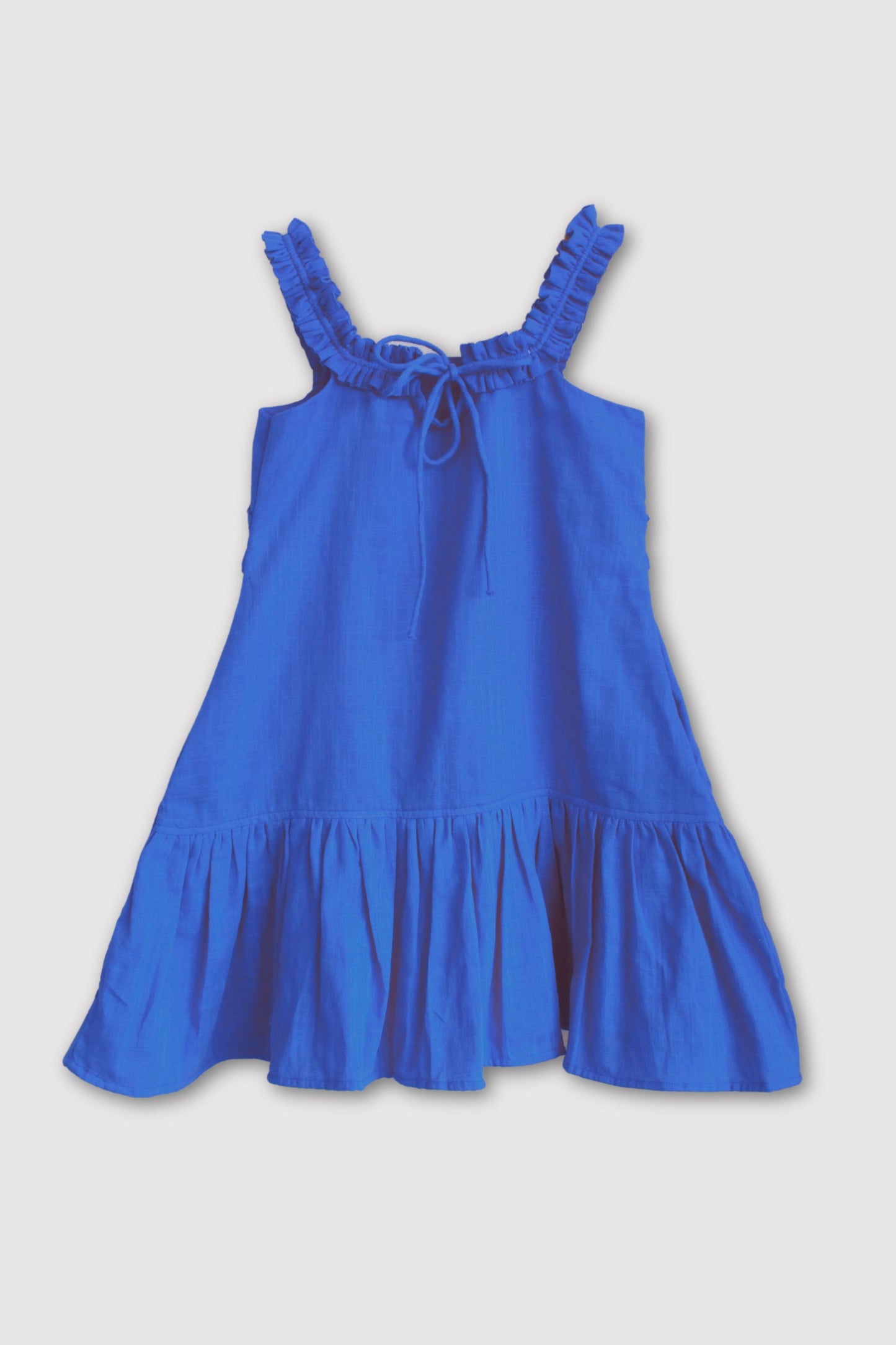 Girls Barbie Solid A-line gathered dress - Blue