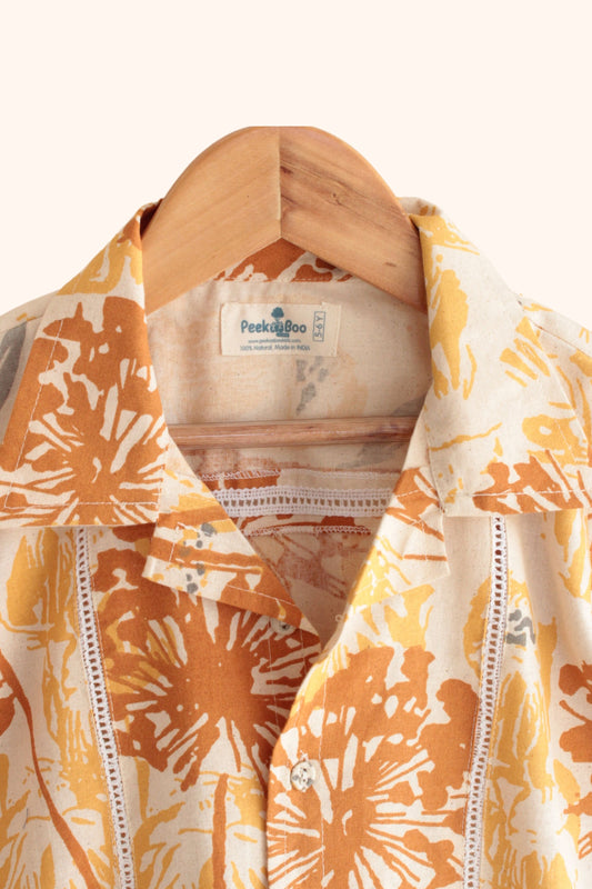 Boys Island Printed Shirt with loose fit pants - Brown