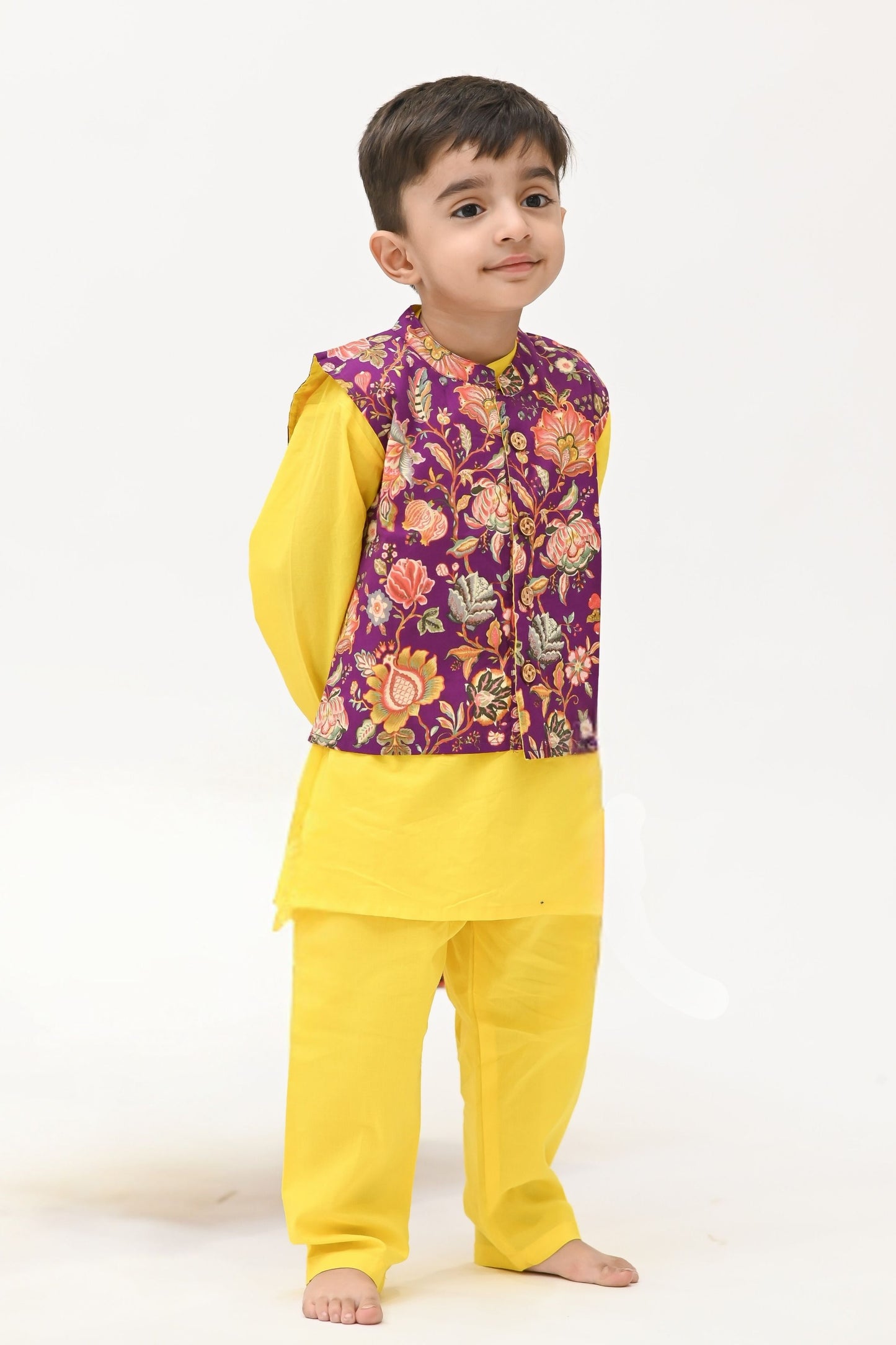 Boys Kesari Kurta Pant & Jacket 3 piece ethnic clothing set - Purple