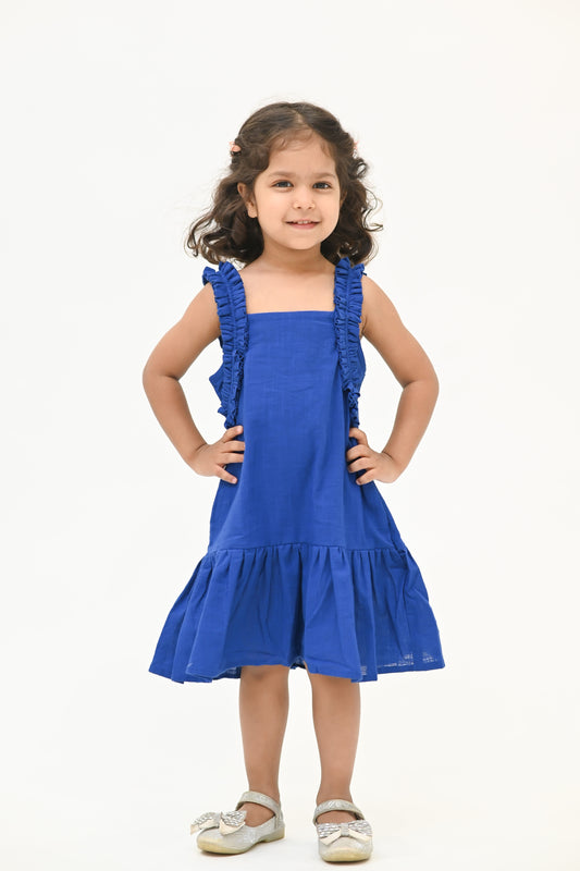 Girls Barbie Solid A-line gathered dress - Blue