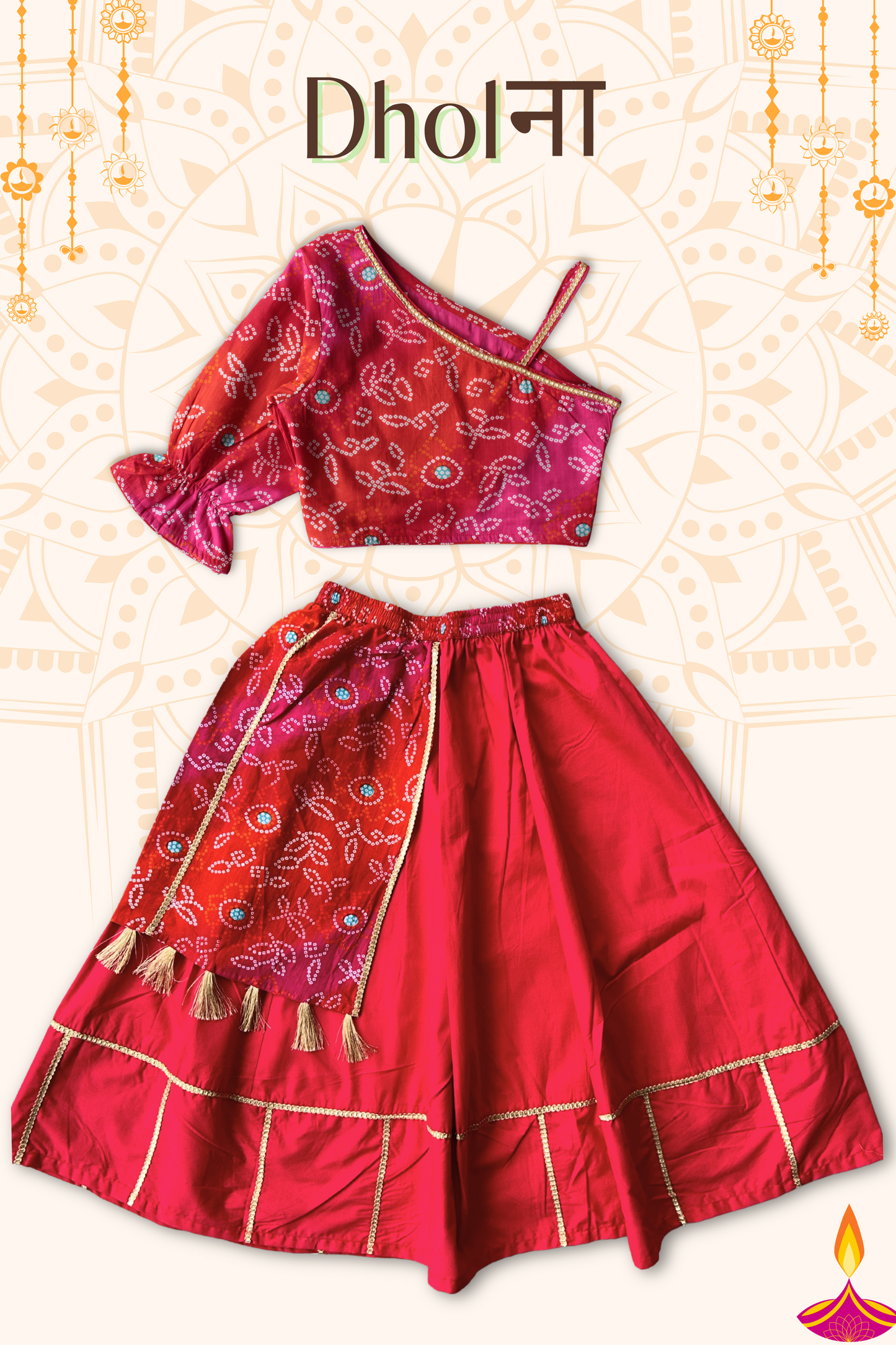 Girls Dholna Pure Cotton Chaniya Choli Ethnic Clothing set - Pink