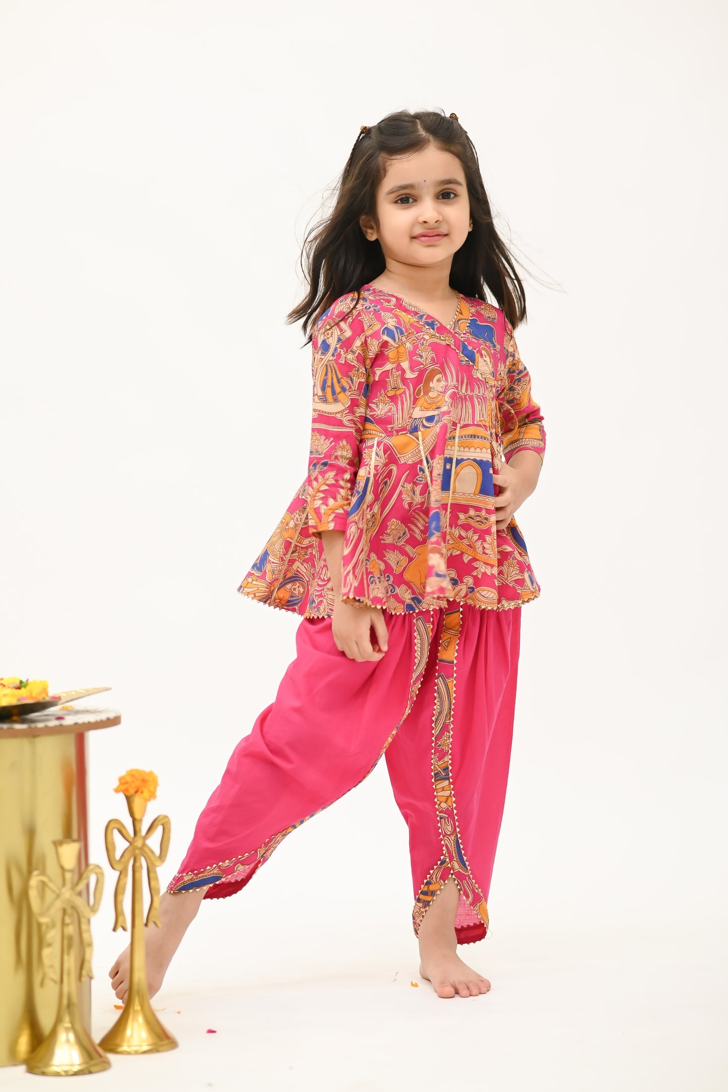 Girls Radhe top and dhoti pants ethnic clothing set - Pink