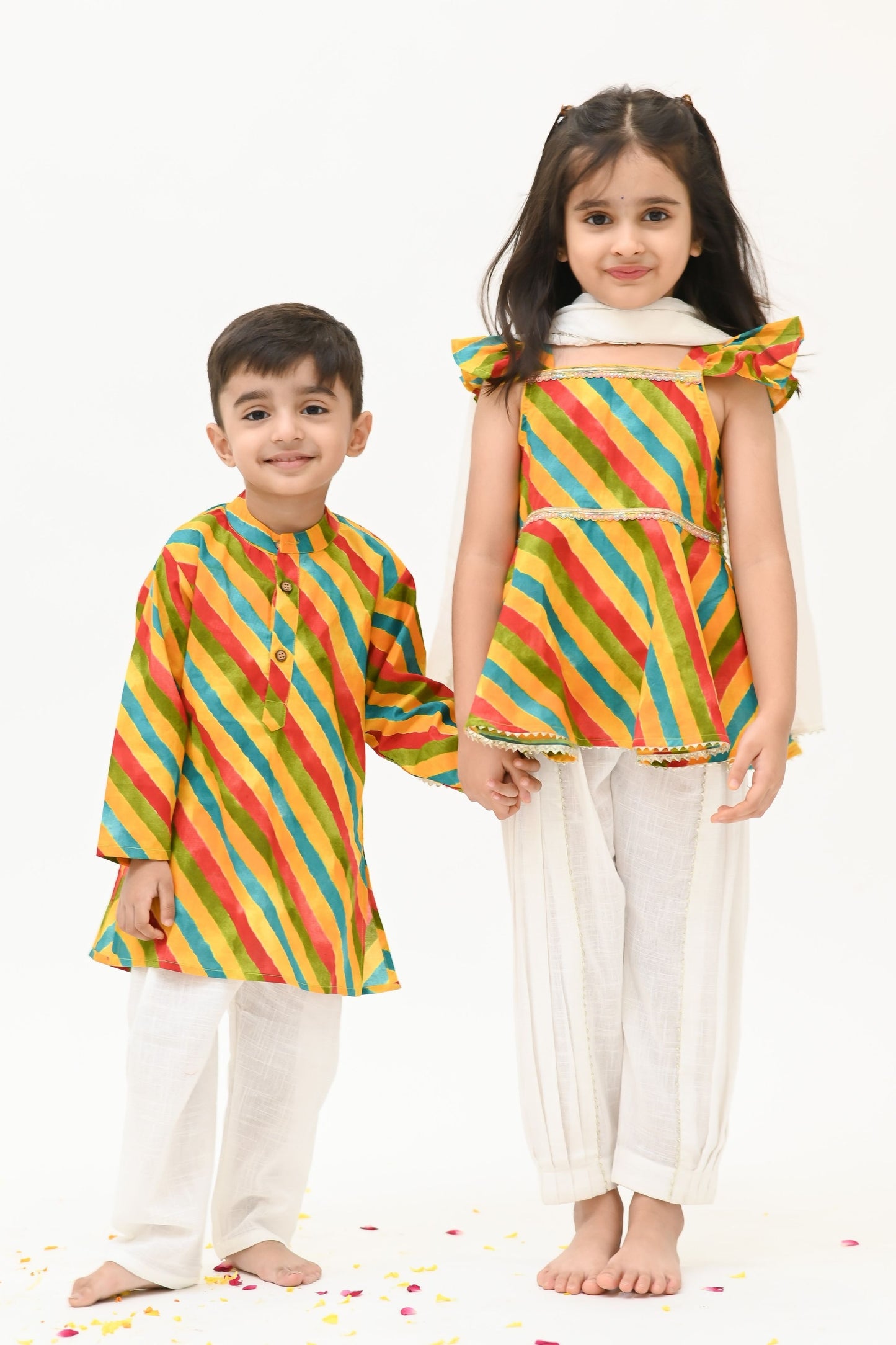 Girls Saavan 2.0 Pure Cotton Kurti Salwar & Dupatta Ethnic Clothing set - Multicolor Leheriya