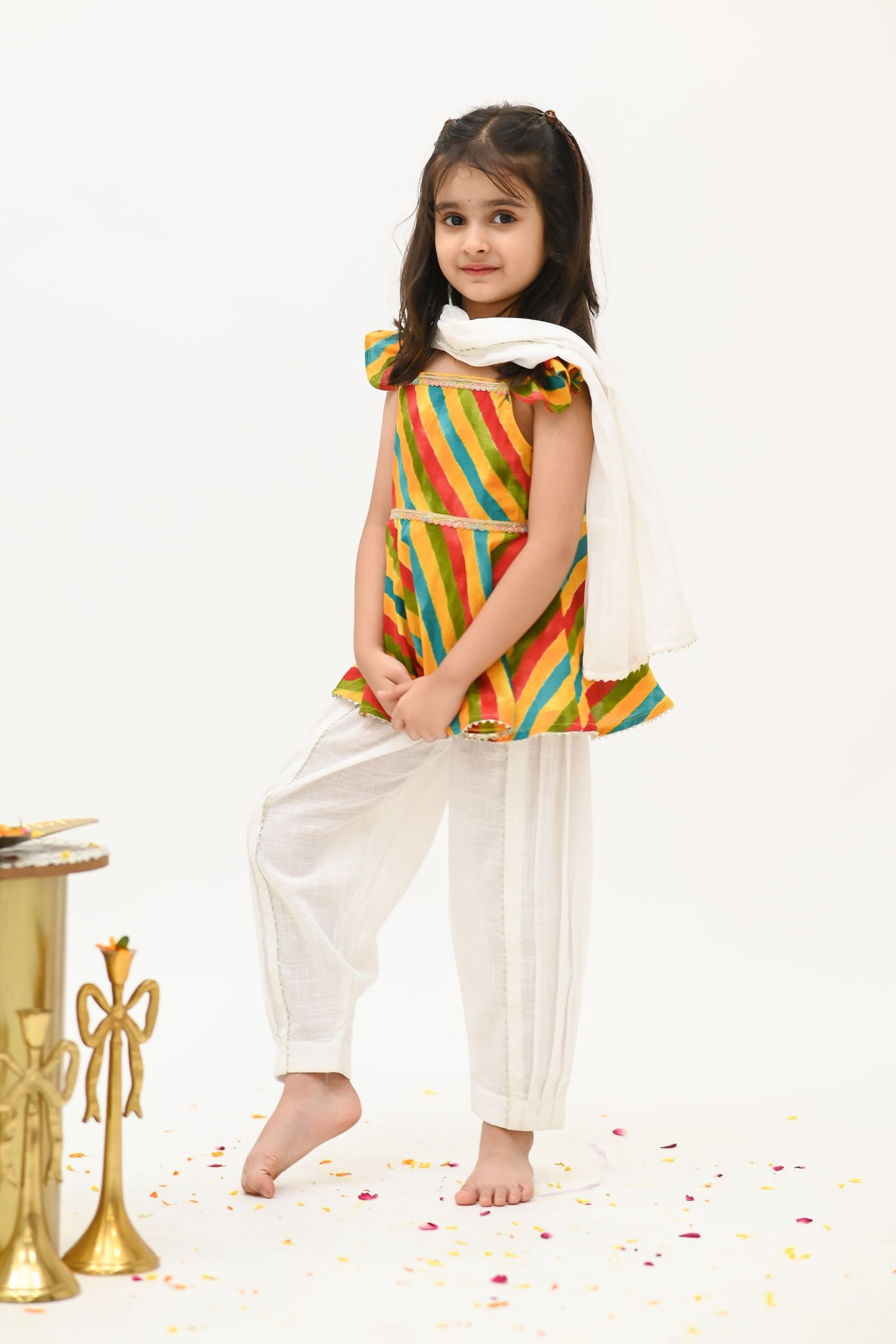 Girls Saavan 2.0 Pure Cotton Kurti Salwar & Dupatta Ethnic Clothing set - Multicolor Leheriya