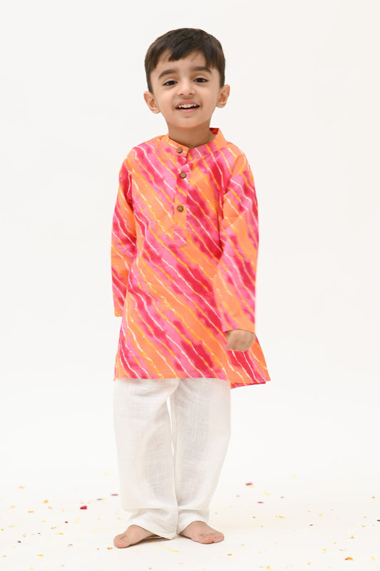 Boys Saavan 2.0 Pure Cotton Ethnic Clothing set - Pink Lehriya
