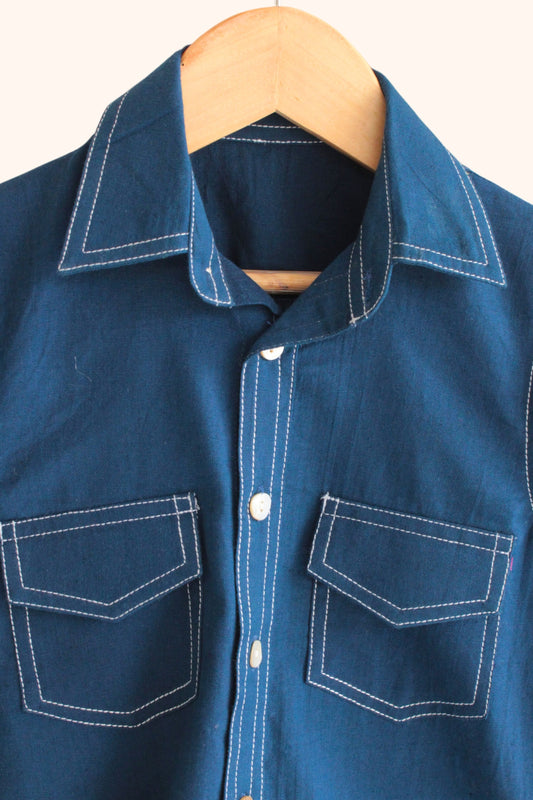 Boys Rebel Pure Cotton Shirt in denim style - Teal Blue