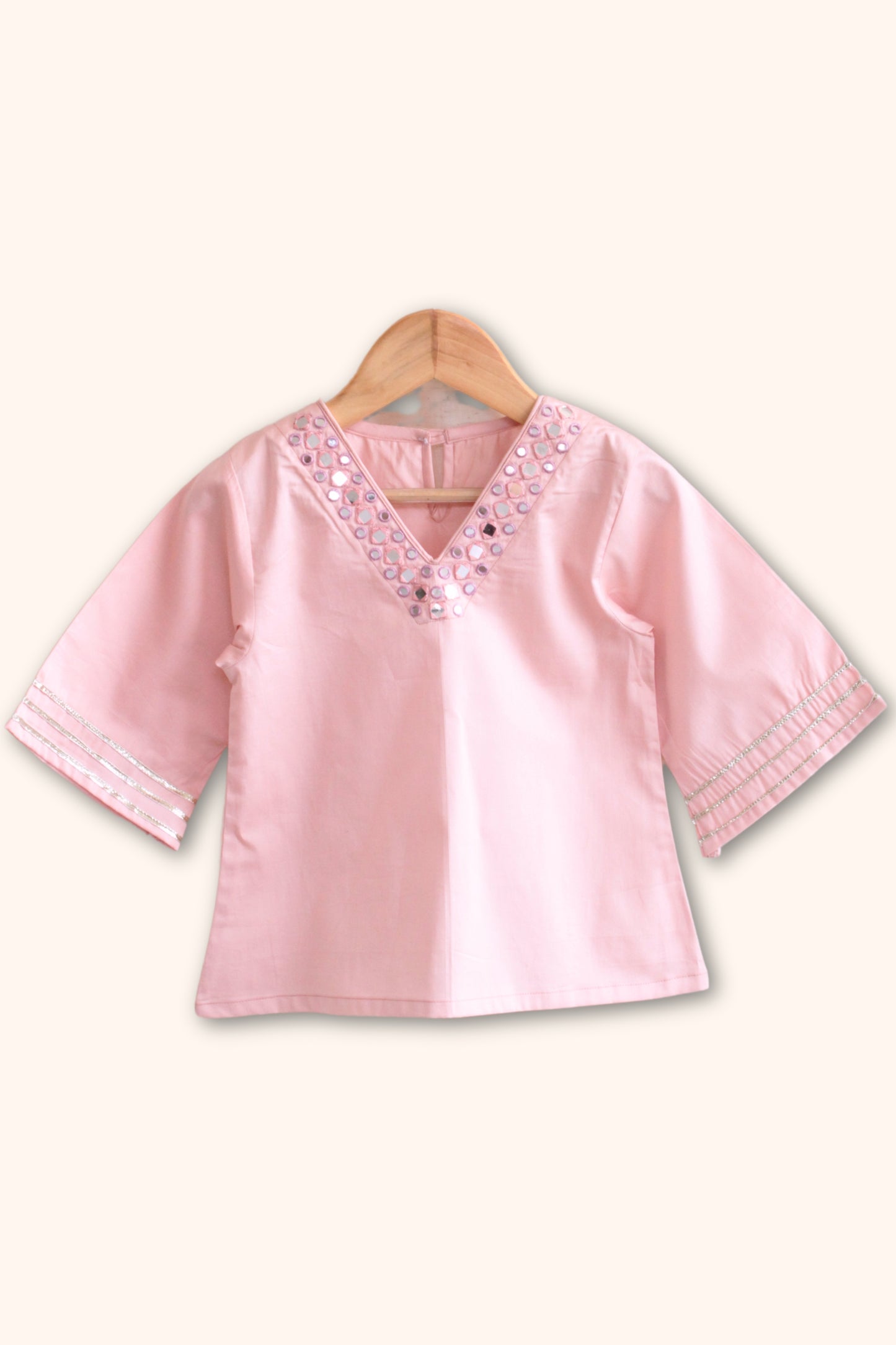 Girls Sitara Kurti and Kalidar Sharara set with Dupatta - Dust Pink