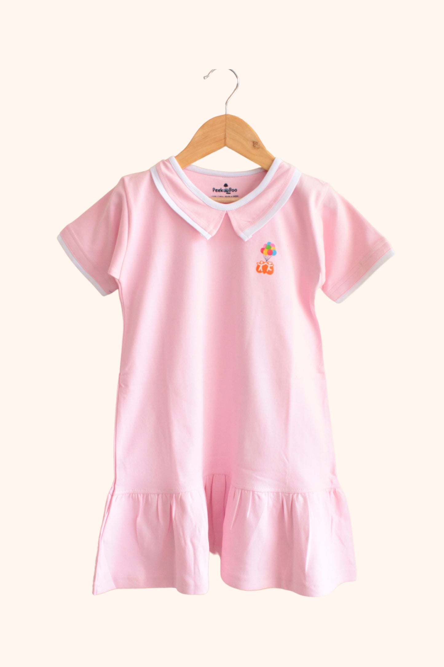 Girls 100% Cotton Knit Pink Dress with Shirt Collar
