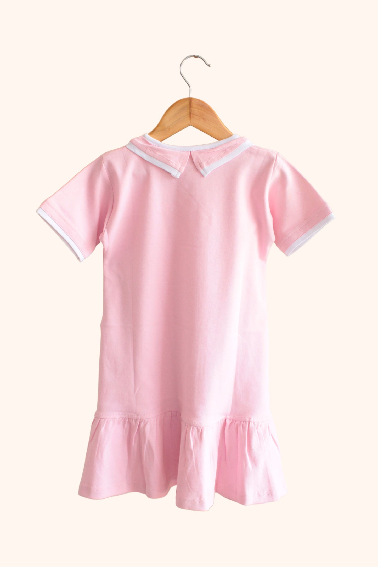 Girls 100% Cotton Knit Pink Dress with Shirt Collar