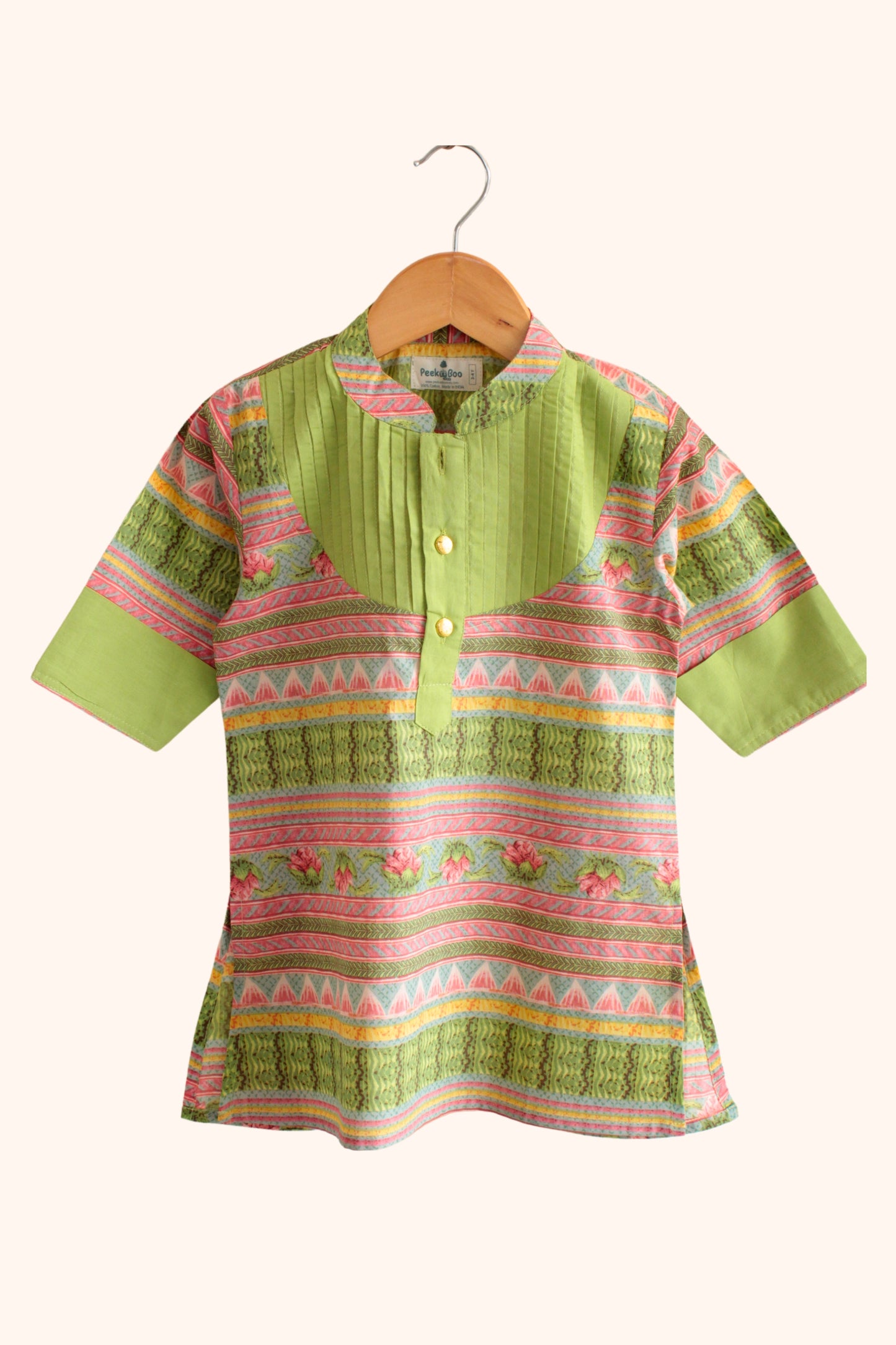Boys Rangrez Color Block Kurta & Pant set - Green/Yellow
