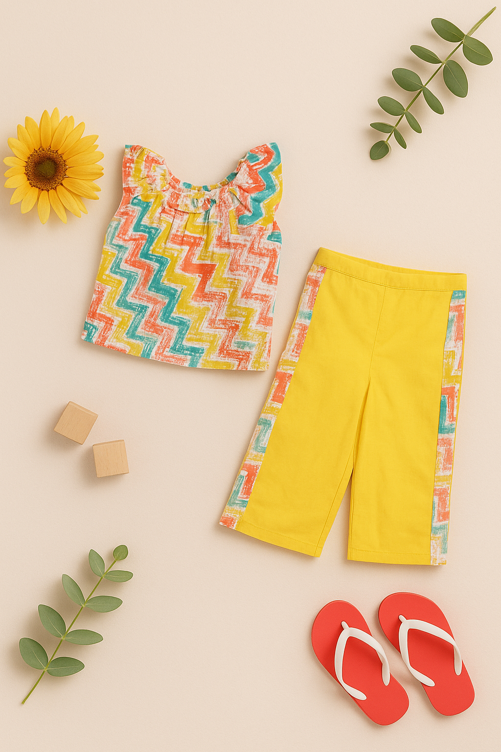 Girls Amazon Pure Cotton Clothing Set - Mustard & Teal