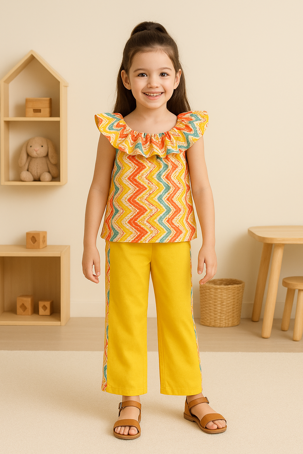 Girls Amazon Pure Cotton Clothing Set - Mustard & Teal