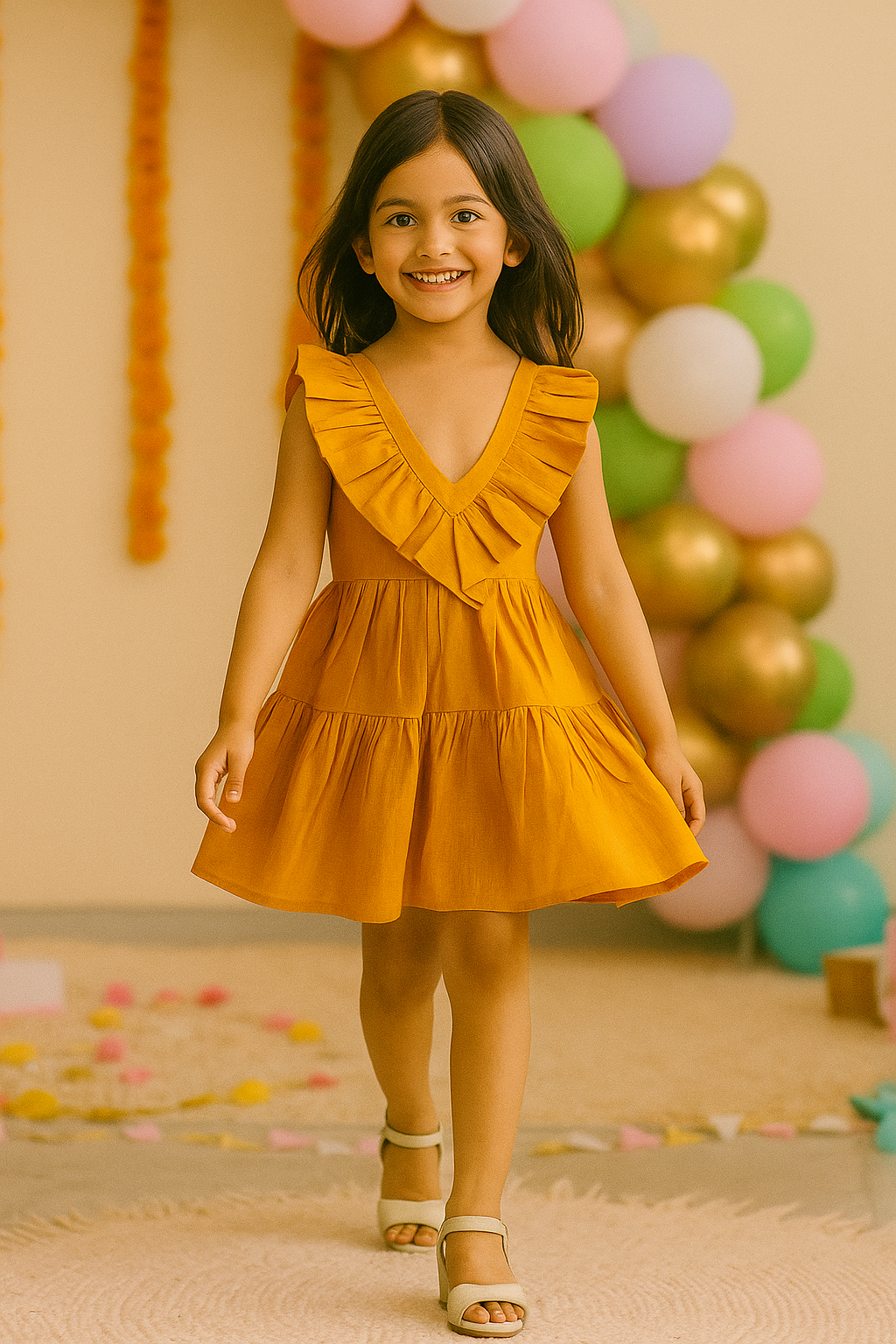 Girls Saba Backless Party Wear Dress - Mustard