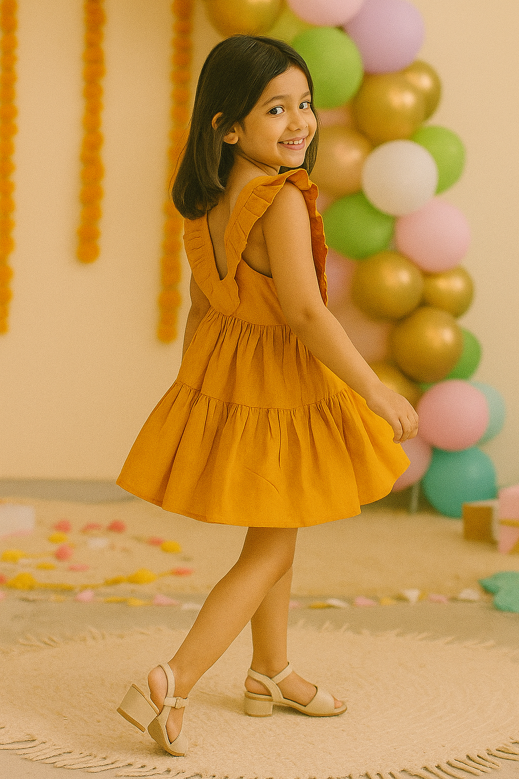 Girls Saba Backless Party Wear Dress - Mustard
