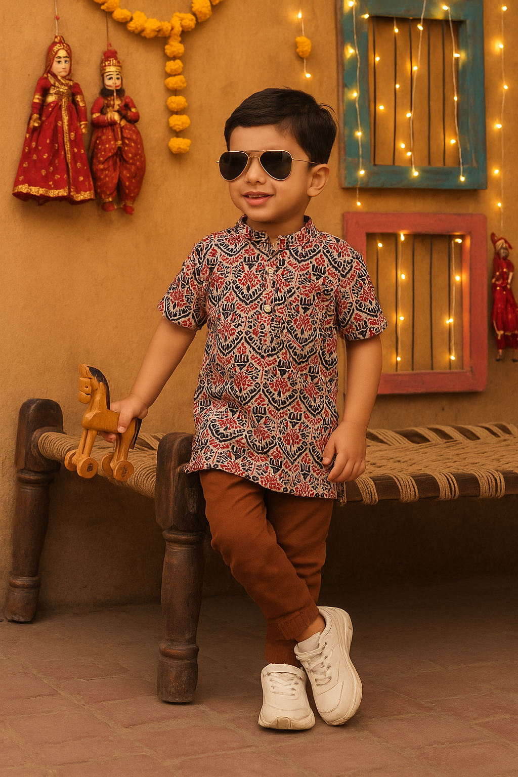 Boys Amer Pure Cotton Printed Clothing Set - Brown