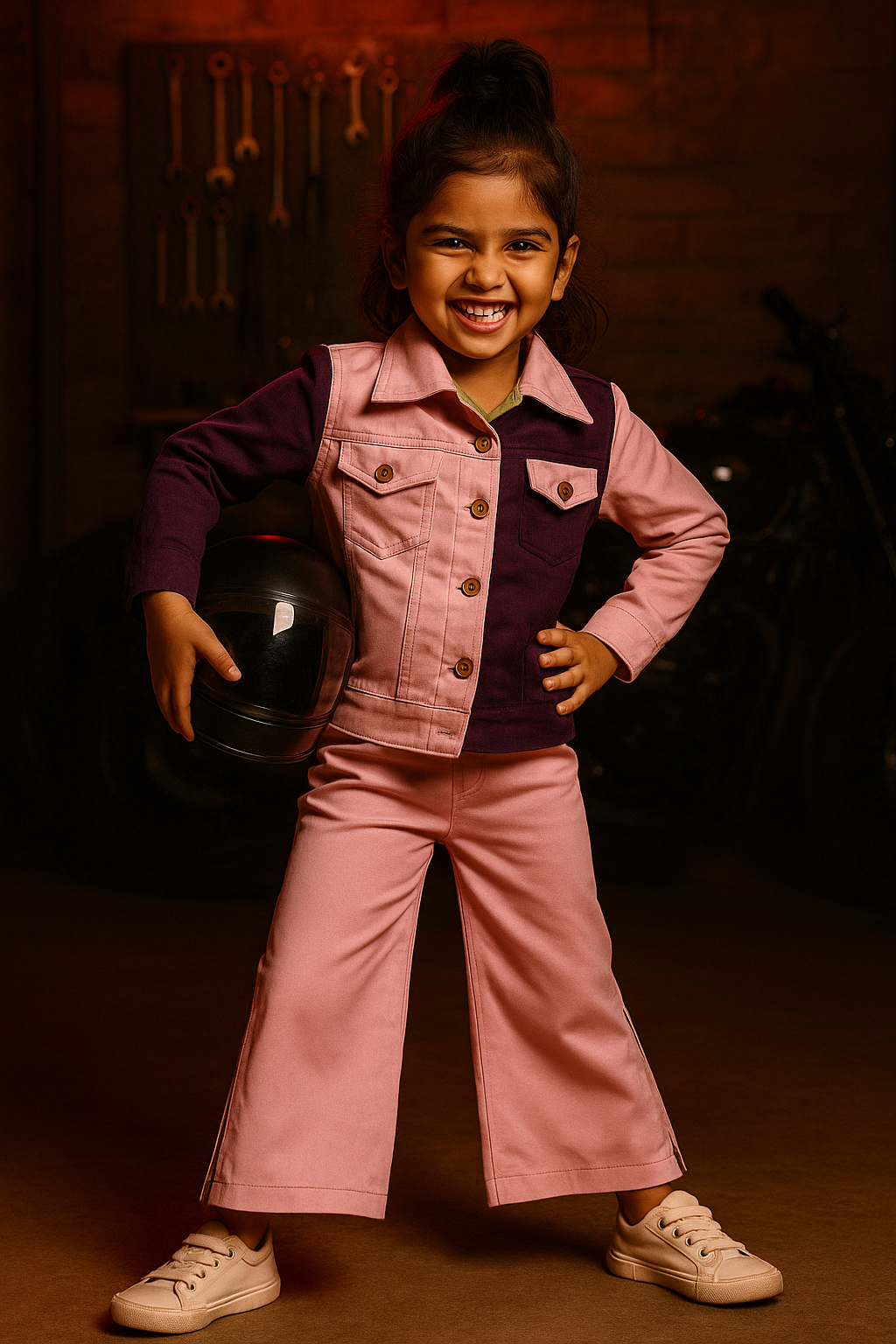 Girls Casablanca Color Block Shacket with Pants Set - Pink & Purple