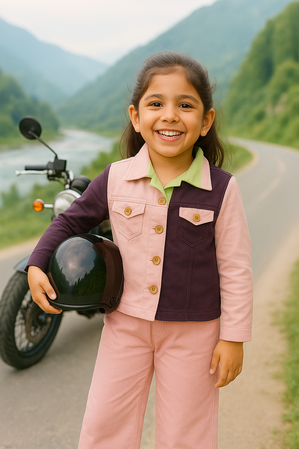 Girls Casablanca Color Block Shacket with Pants Set - Pink & Purple