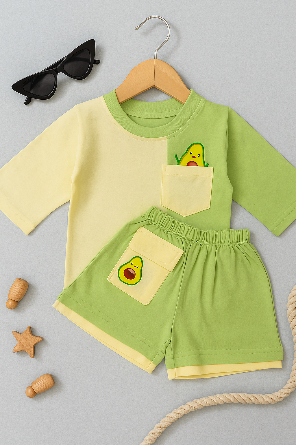 Boys 100% Cotton Knit Set with avocado print - Green